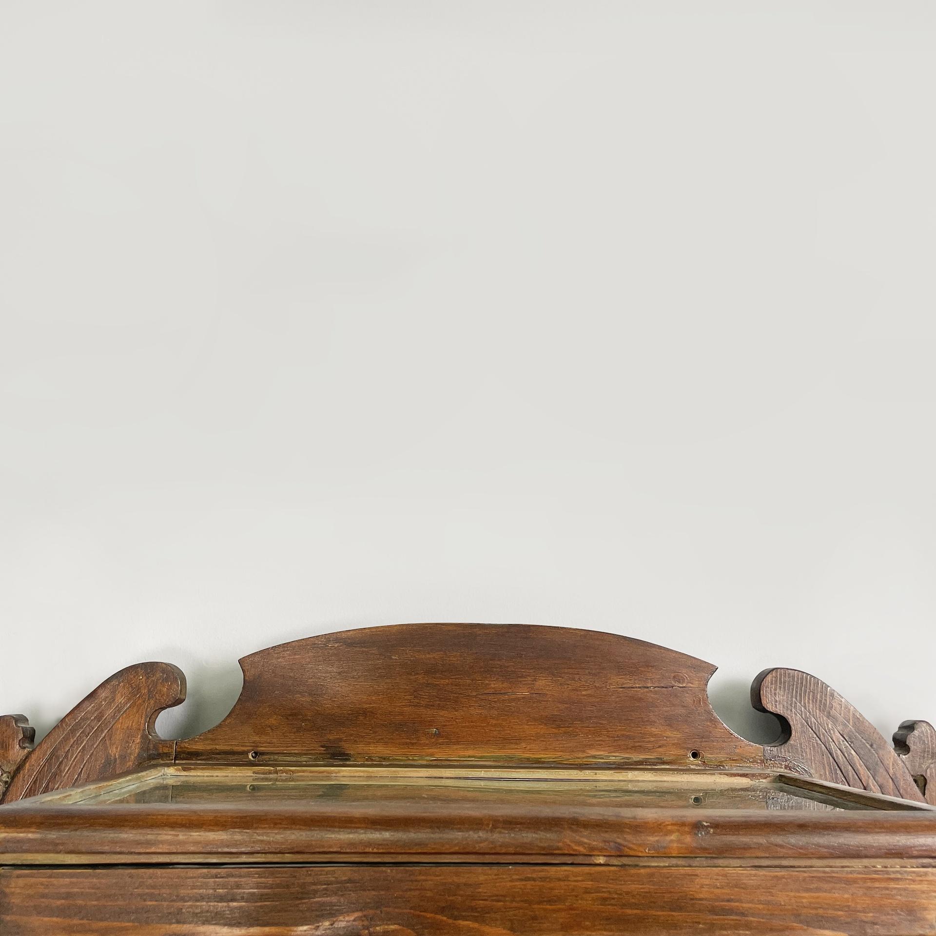 Italian liberty wall display cabinet in wood and glass, early 1900s in vendita 7