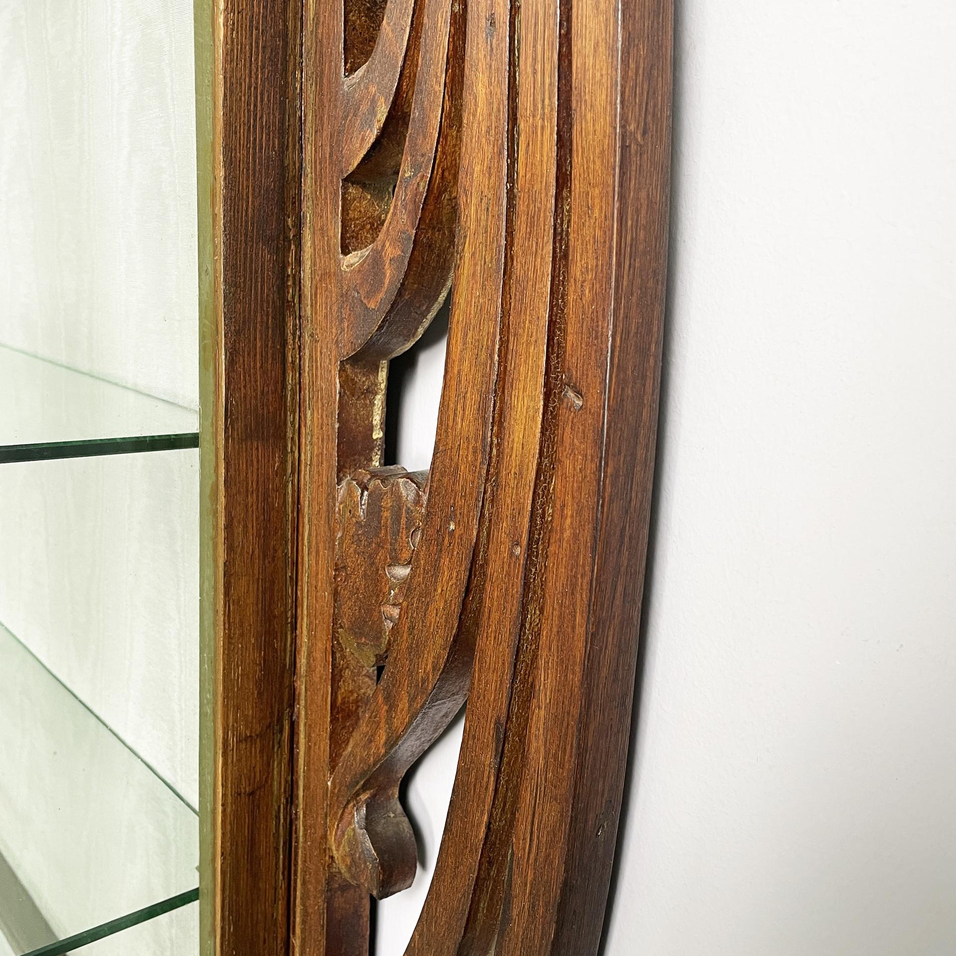 Italian liberty wall display cabinet in wood and glass, early 1900s in vendita 9
