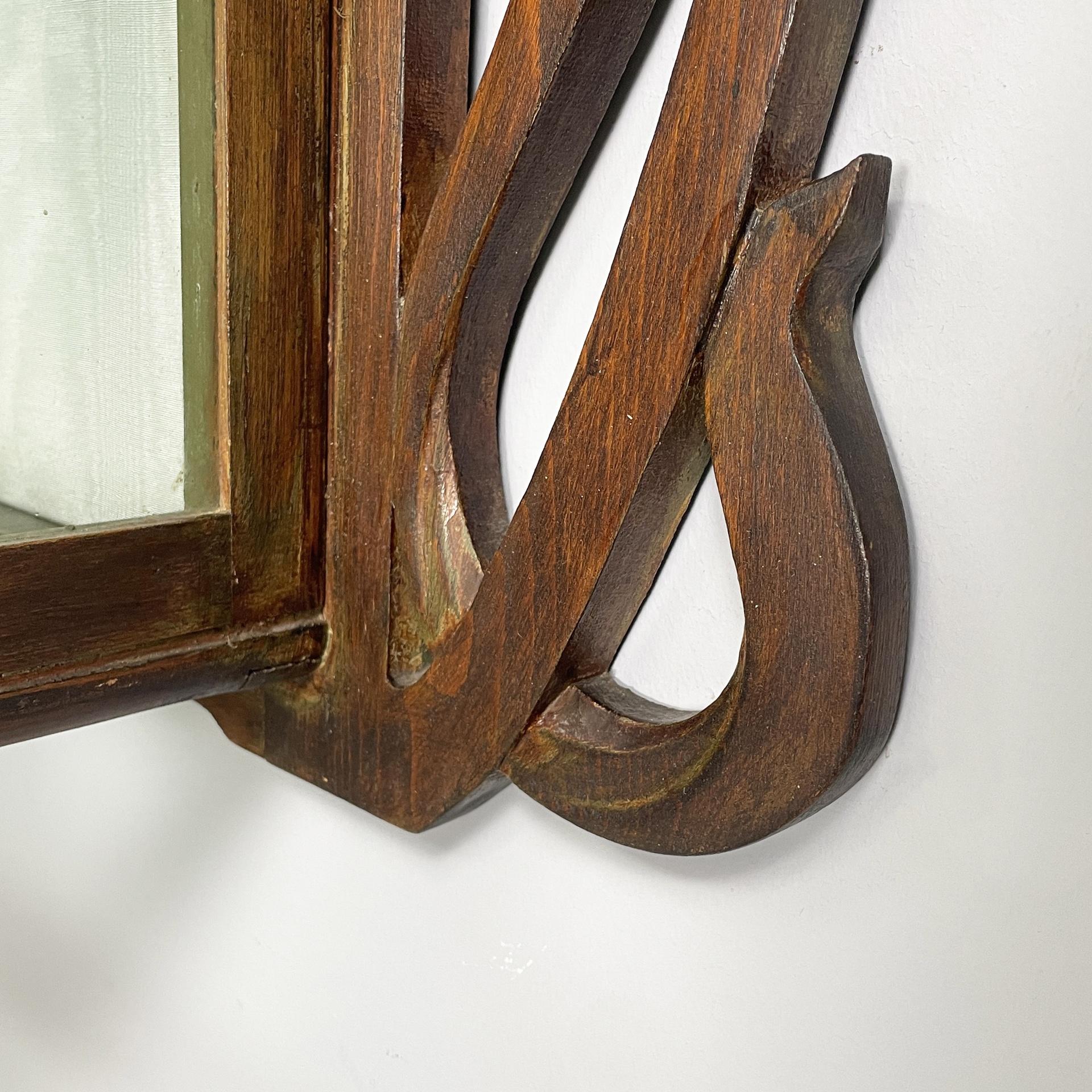 Italian liberty wall display cabinet in wood and glass, early 1900s in vendita 12