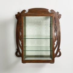 Italian liberty wall display cabinet in wood and glass, early 1900s
