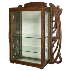Italian liberty wall display cabinet in wood and glass, early 1900s
