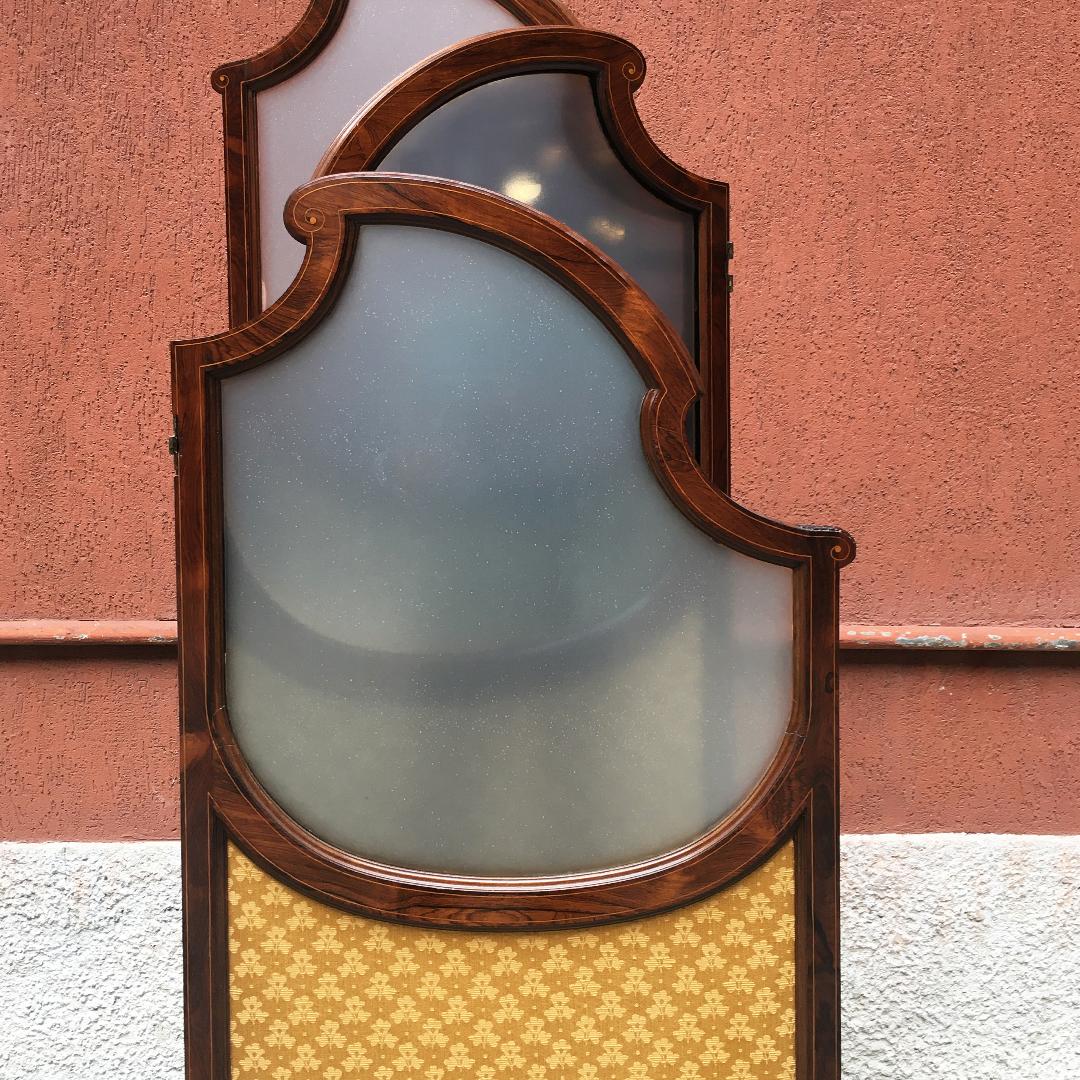 Italian Liberty Walnut and Glass Screen with Three Doors, 1900s 8