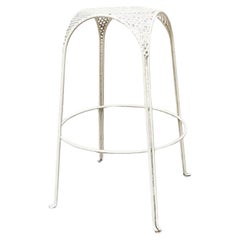 Italian Liberty White Wrought Iron High Stool, 1920s