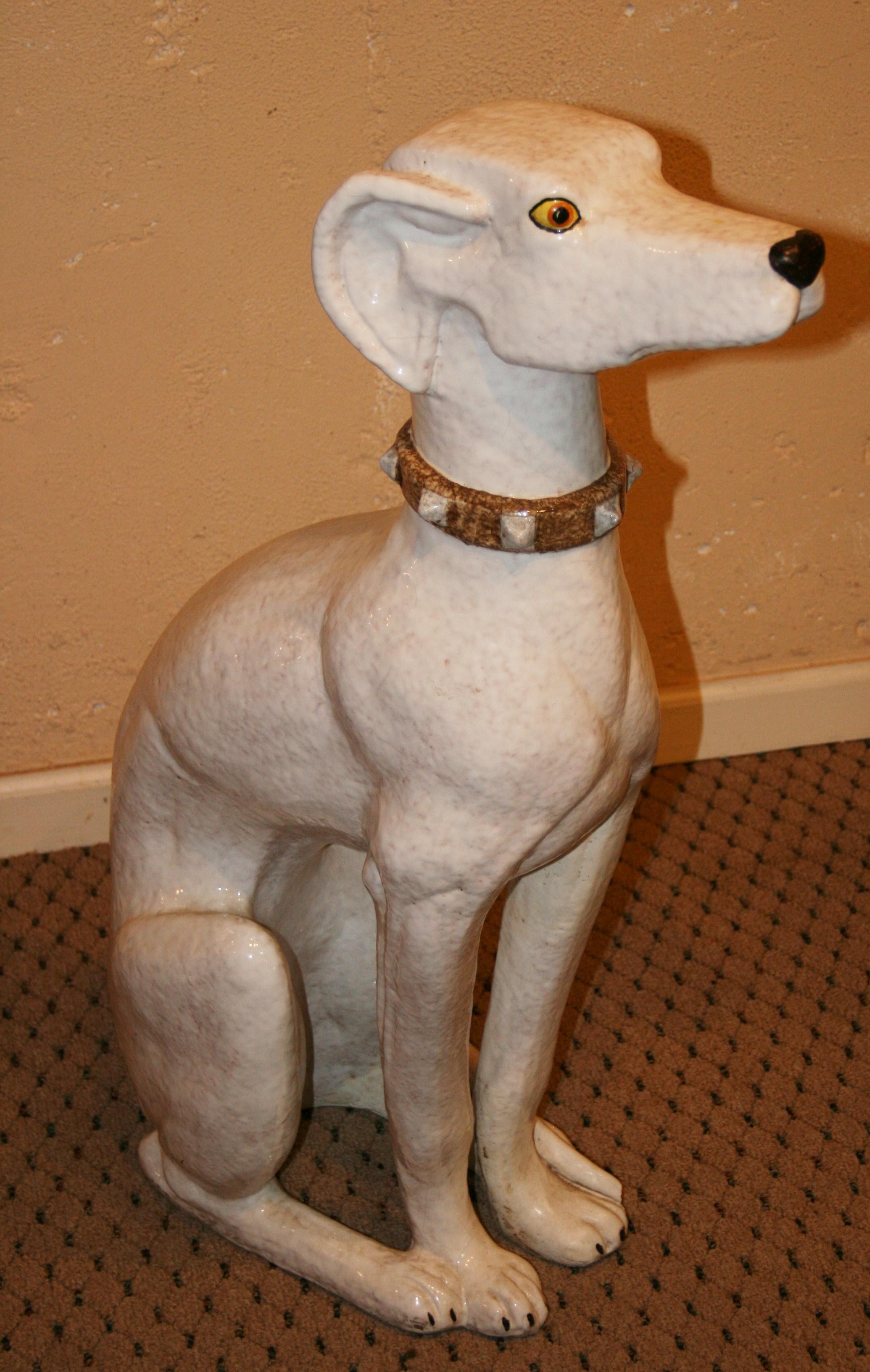 3-1061 Italian life size terracotta dog sculpture.
