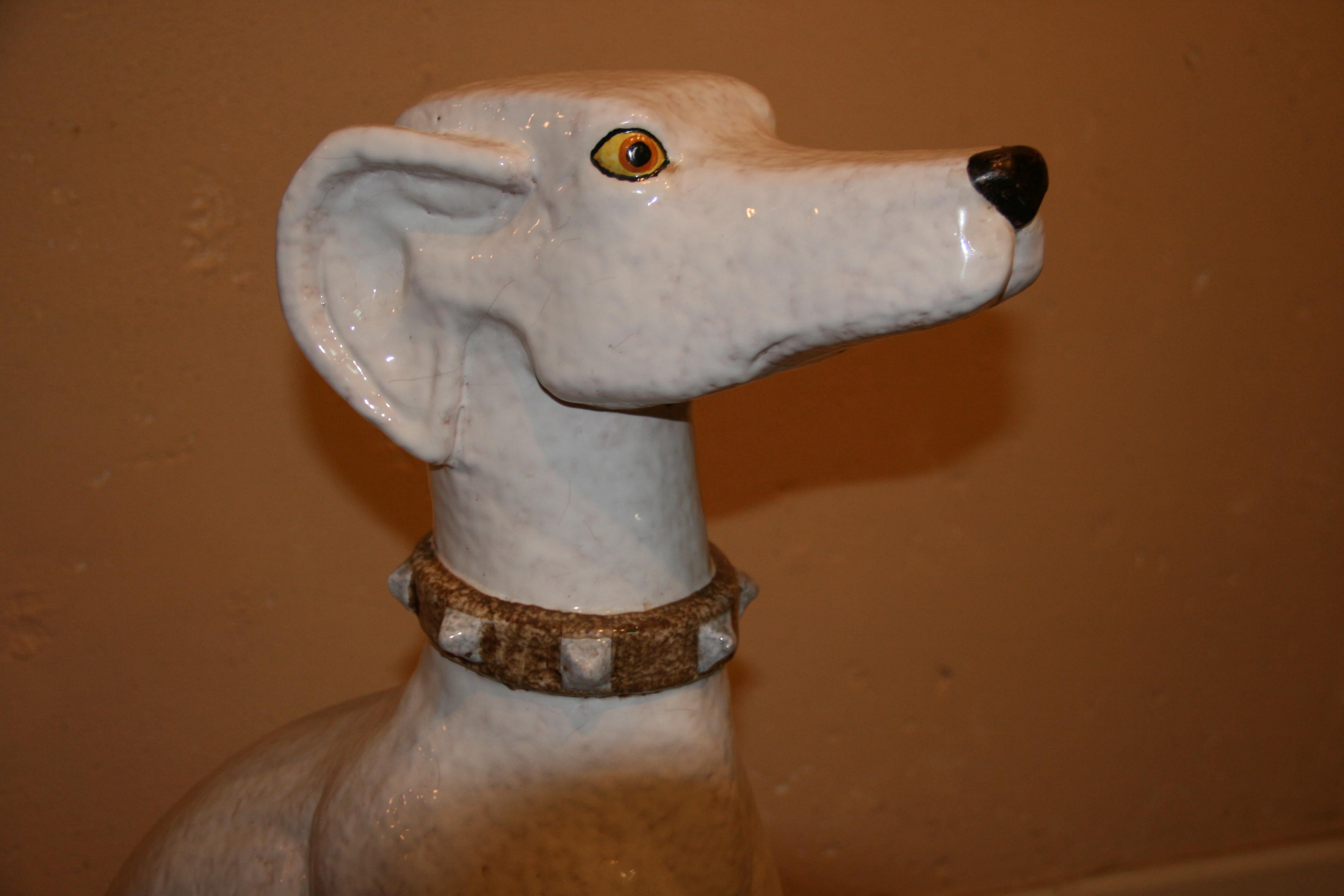 Mid-20th Century Italian Life Size Terracotta Greyhound Dog Sculpture For Sale