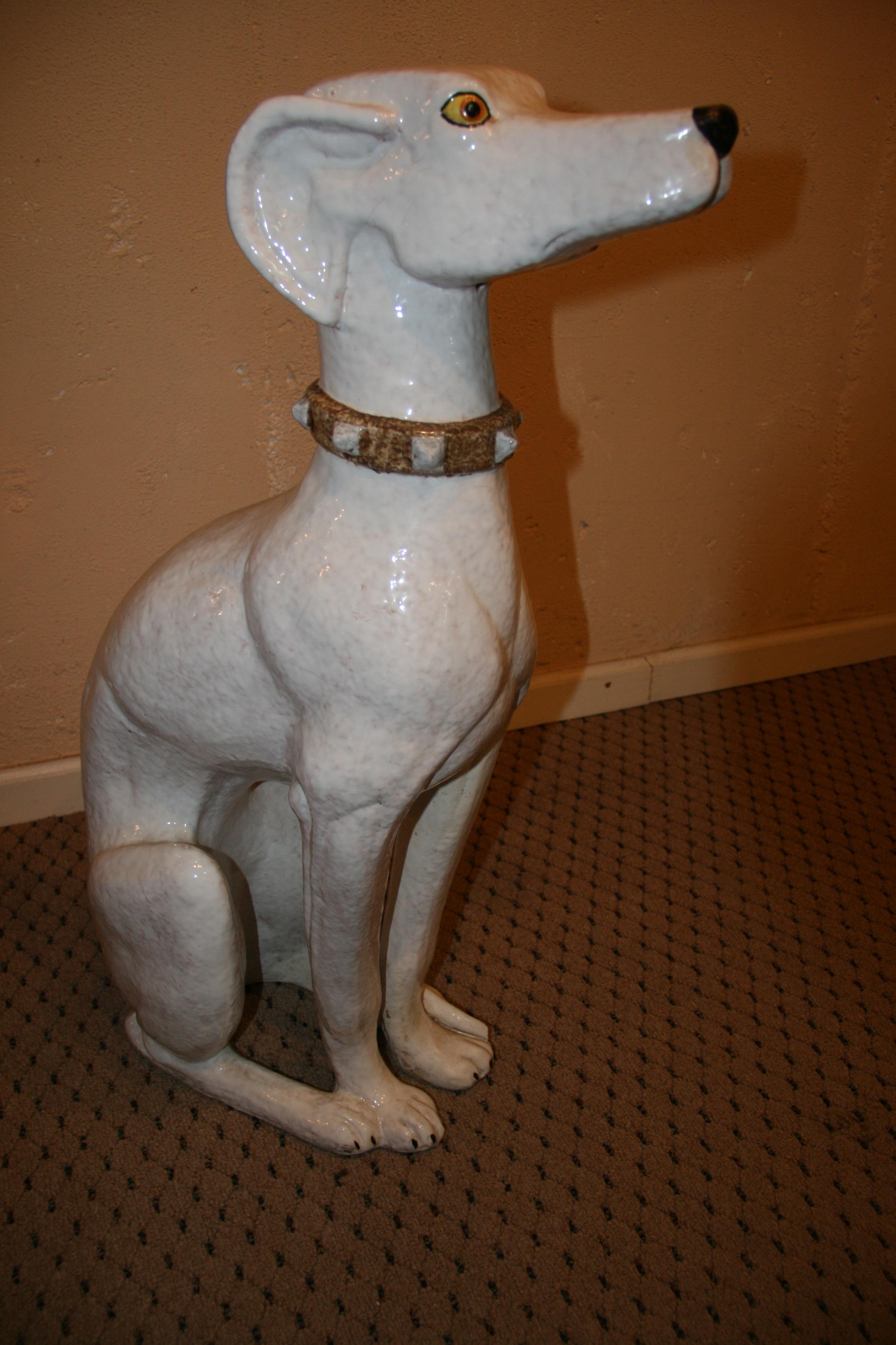 Italian Life Size Terracotta Greyhound Dog Sculpture For Sale 1