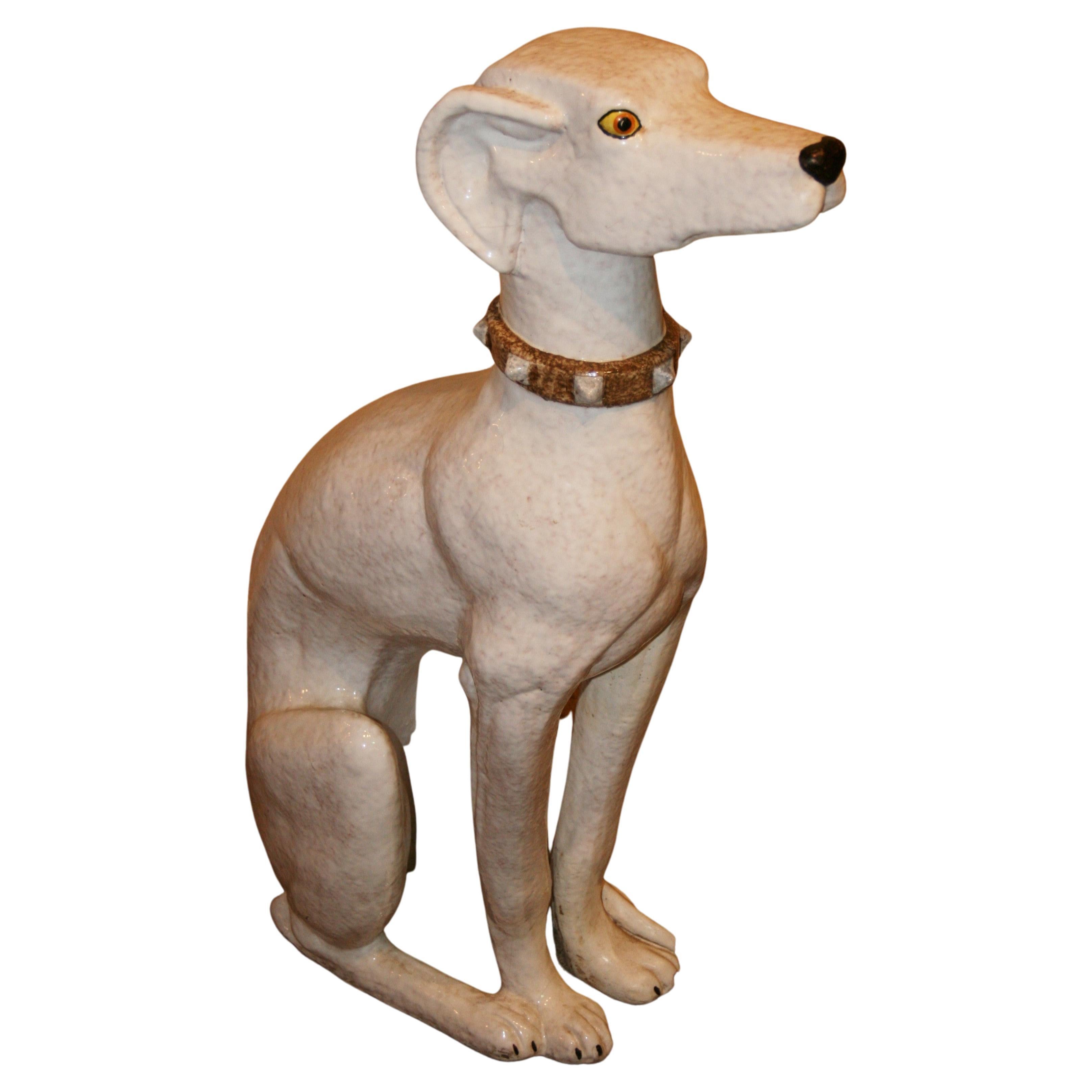 Italian Life Size Terracotta Greyhound Dog Sculpture For Sale