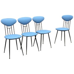 Italian Light-Blue Leatherette and Black Metal Chairs, 1980s
