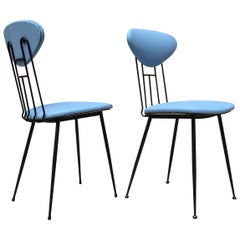 Italian Light-Blue Leatherette and Black Metal Chairs, 1980s