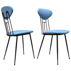 Sedie italiane in similpelle azzurra e metallo nero, anni '80