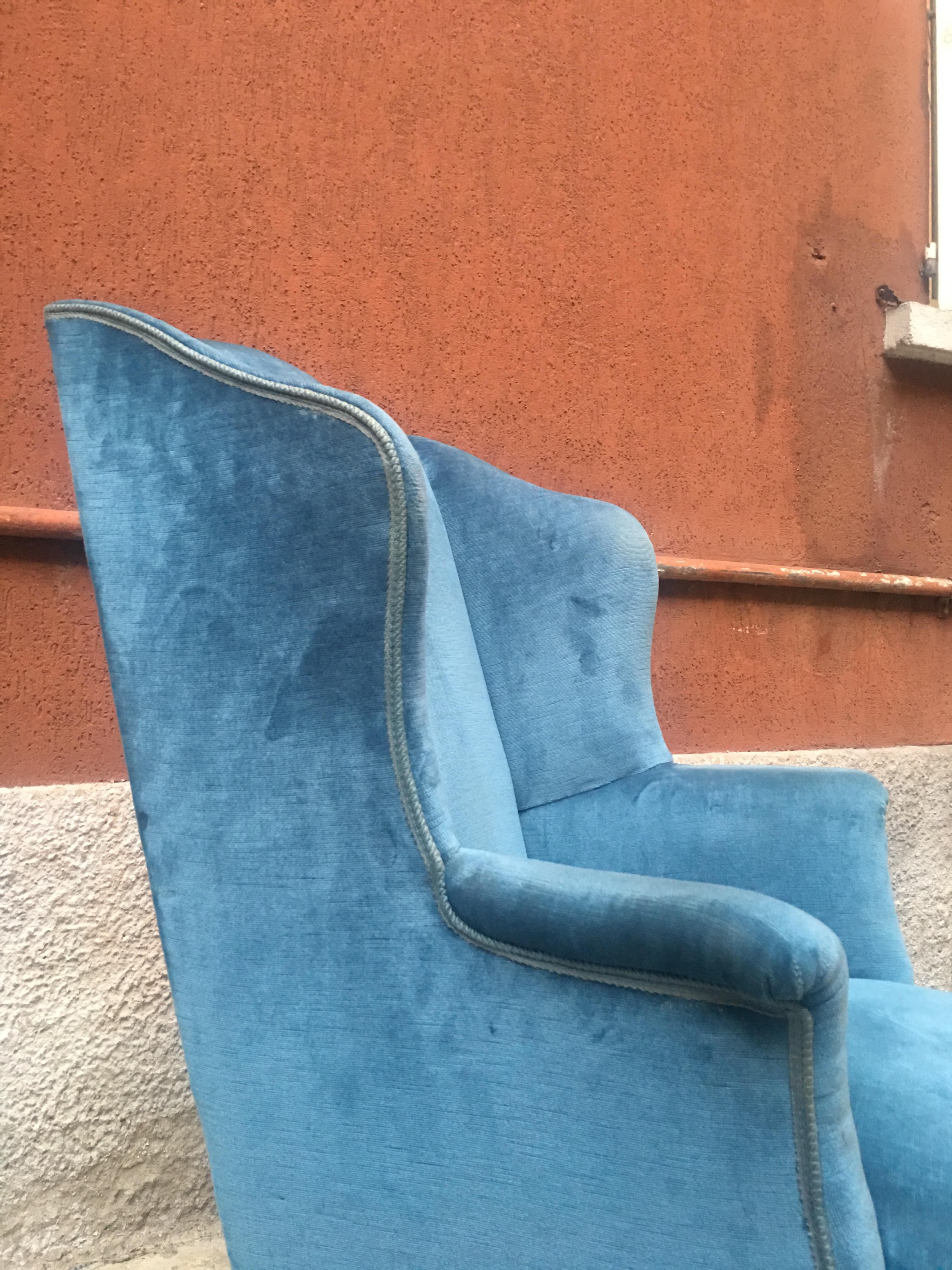 light blue velvet armchair