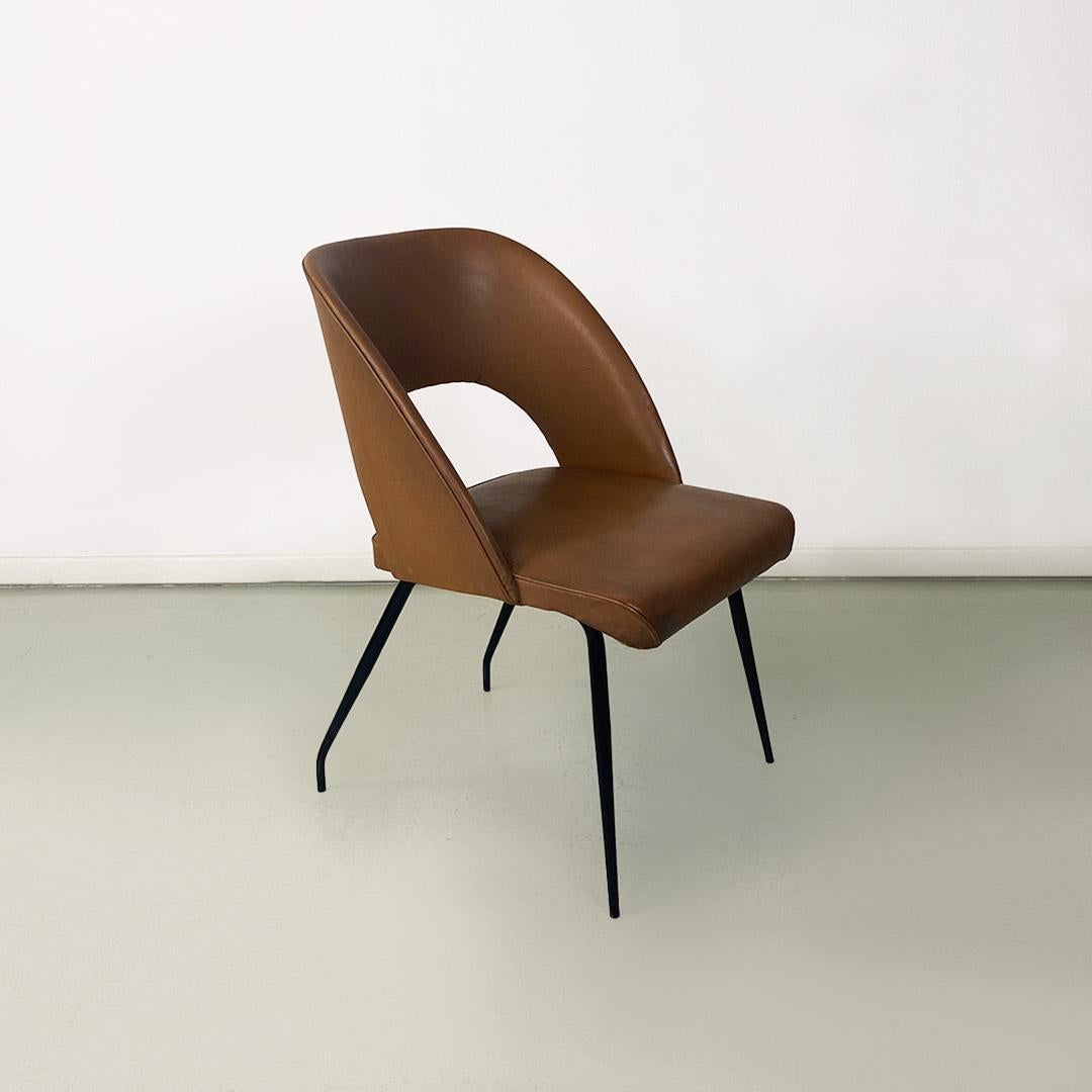 Italian Light Brown Faux Leather Seat and Back and Metal Legs Armchair, 1960s For Sale 10