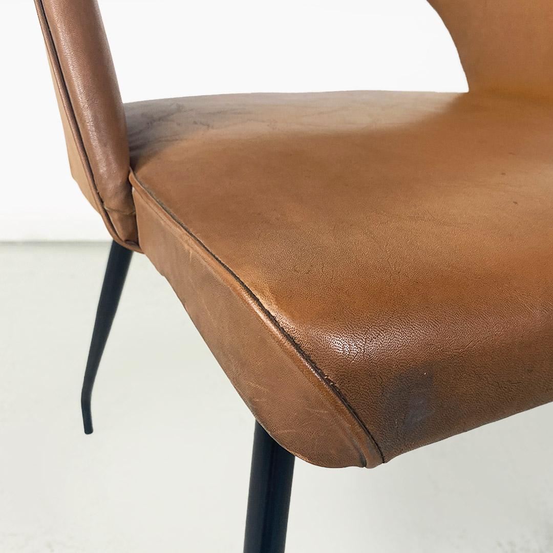 Italian Light Brown Faux Leather Seat and Back and Metal Legs Armchair, 1960s For Sale 2