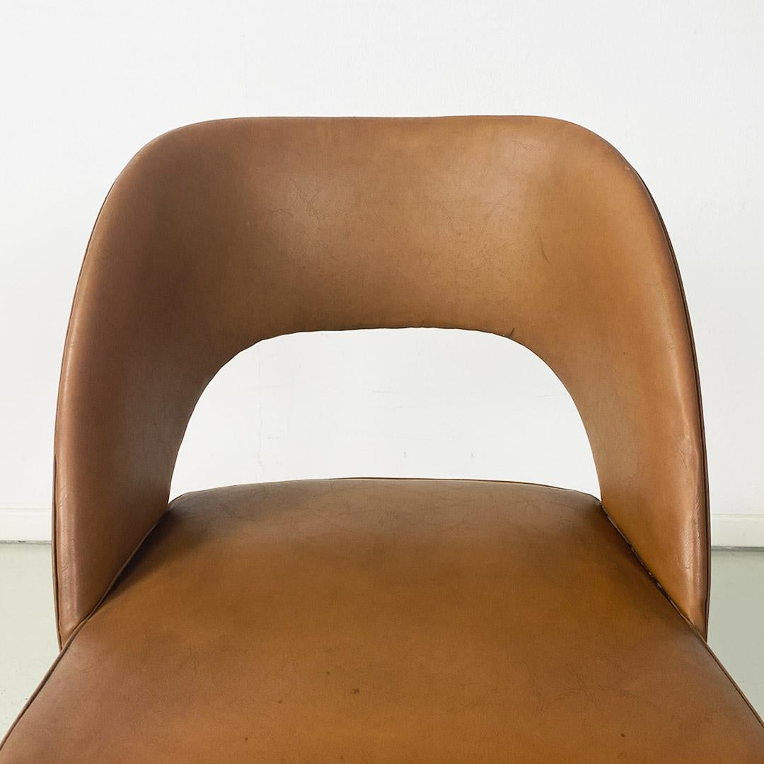 Italian Light Brown Faux Leather Seat and Back and Metal Legs Armchair, 1960s For Sale 4
