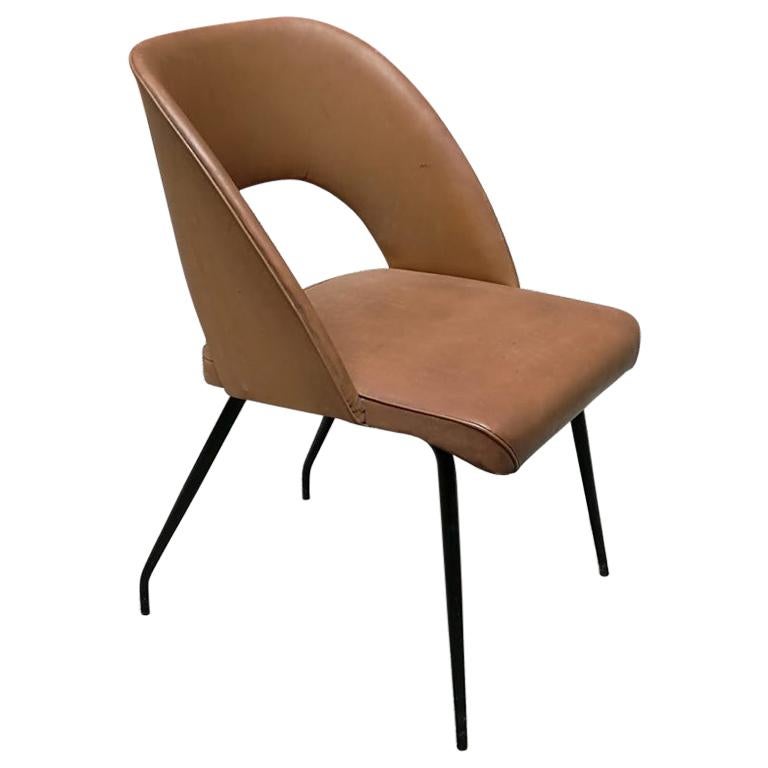 Italian Light Brown Faux Leather Seat And Back And Metal Legs Armchair 1960s For Sale At 1stdibs