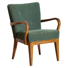 Italian Light Walnut and Upholstered Armchair, mid 20th century