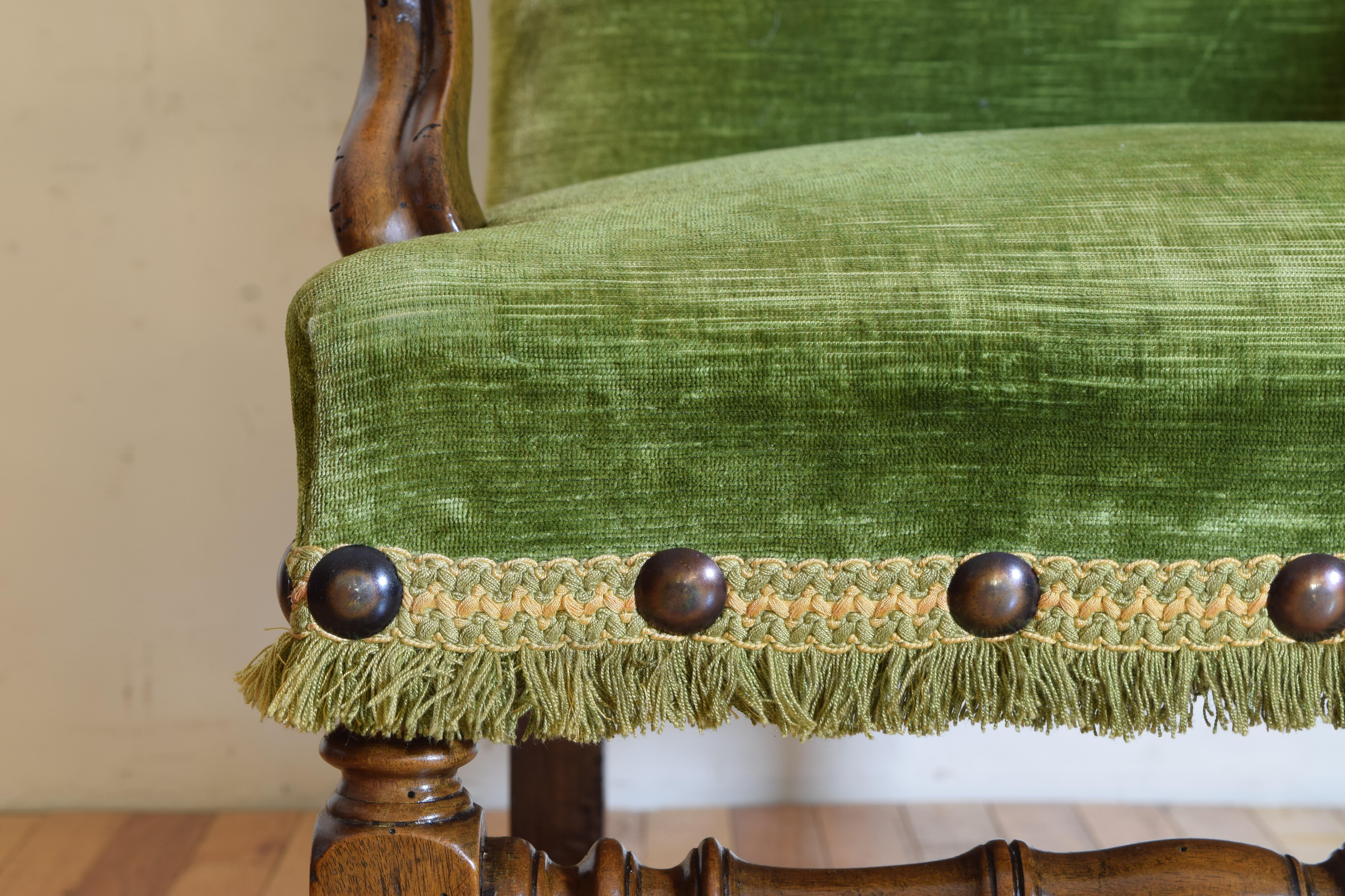 Italian, Liguria, Louis XIV Period Walnut and Upholstered Poltrona 4