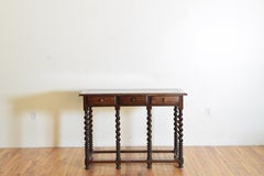 Italian, Liguria, Turned Walnut 3-Drawer Console Table, 17th-18th Century