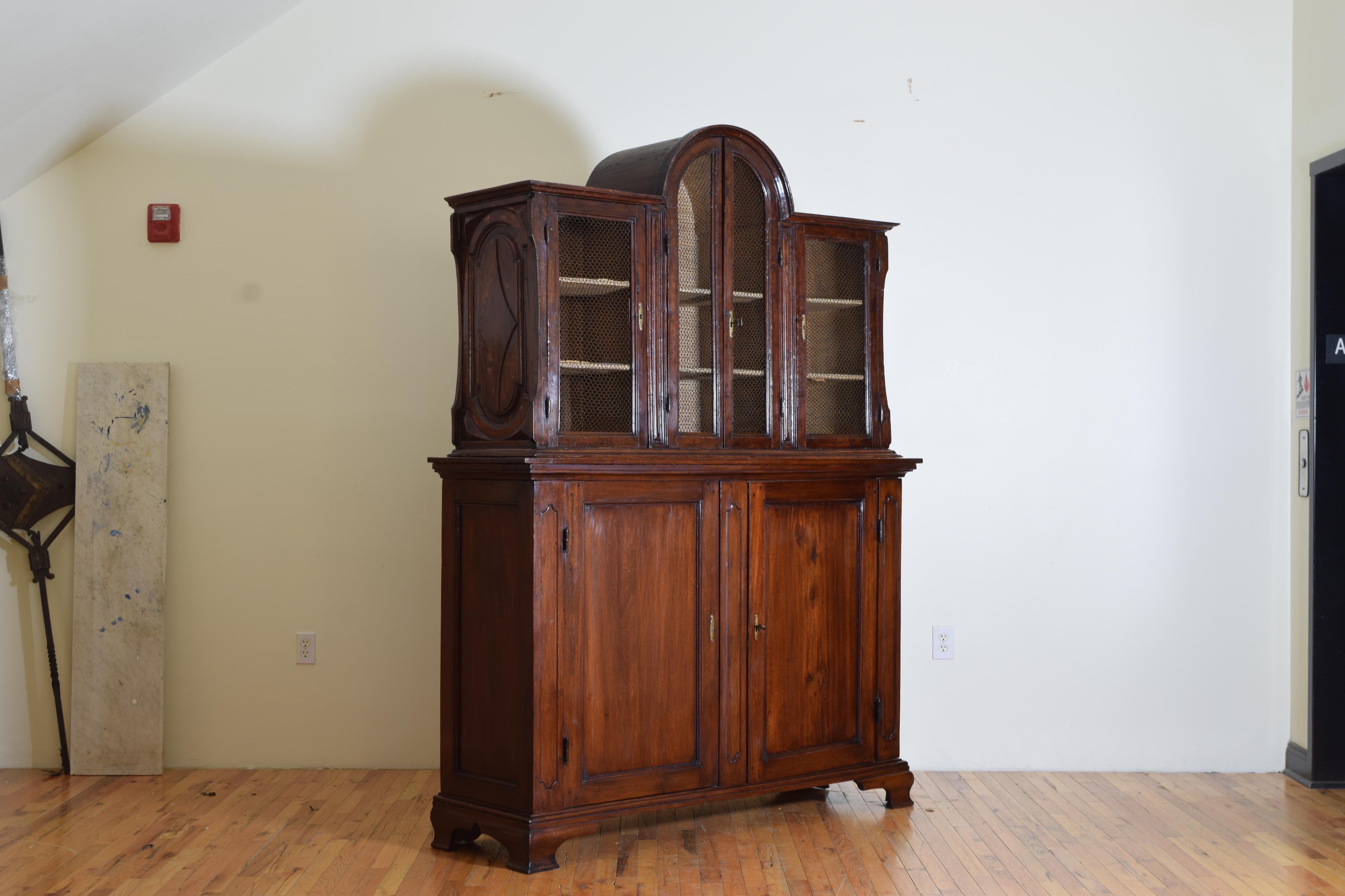 Italian, Ligurian, Walnut Late Baroque 2-Piece Cabinet, Mid 17th Cen. and Later In Good Condition In Atlanta, GA