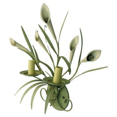 Vintage Italian Lillies and Foliate Sage Green Wall Sconces