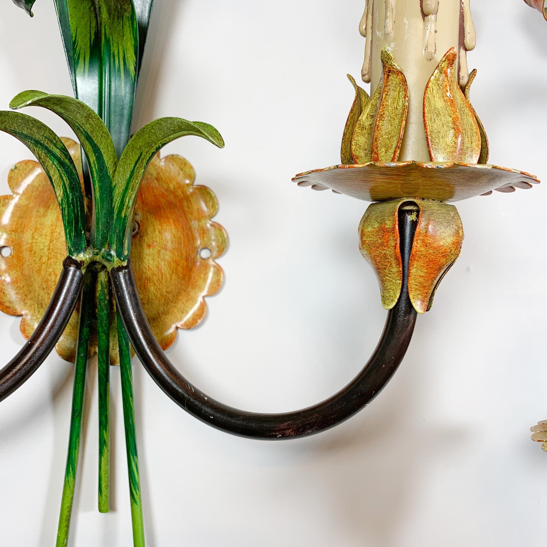 Italian Orange and Yellow Lily Tole Wall Lights, 1970s For Sale 3