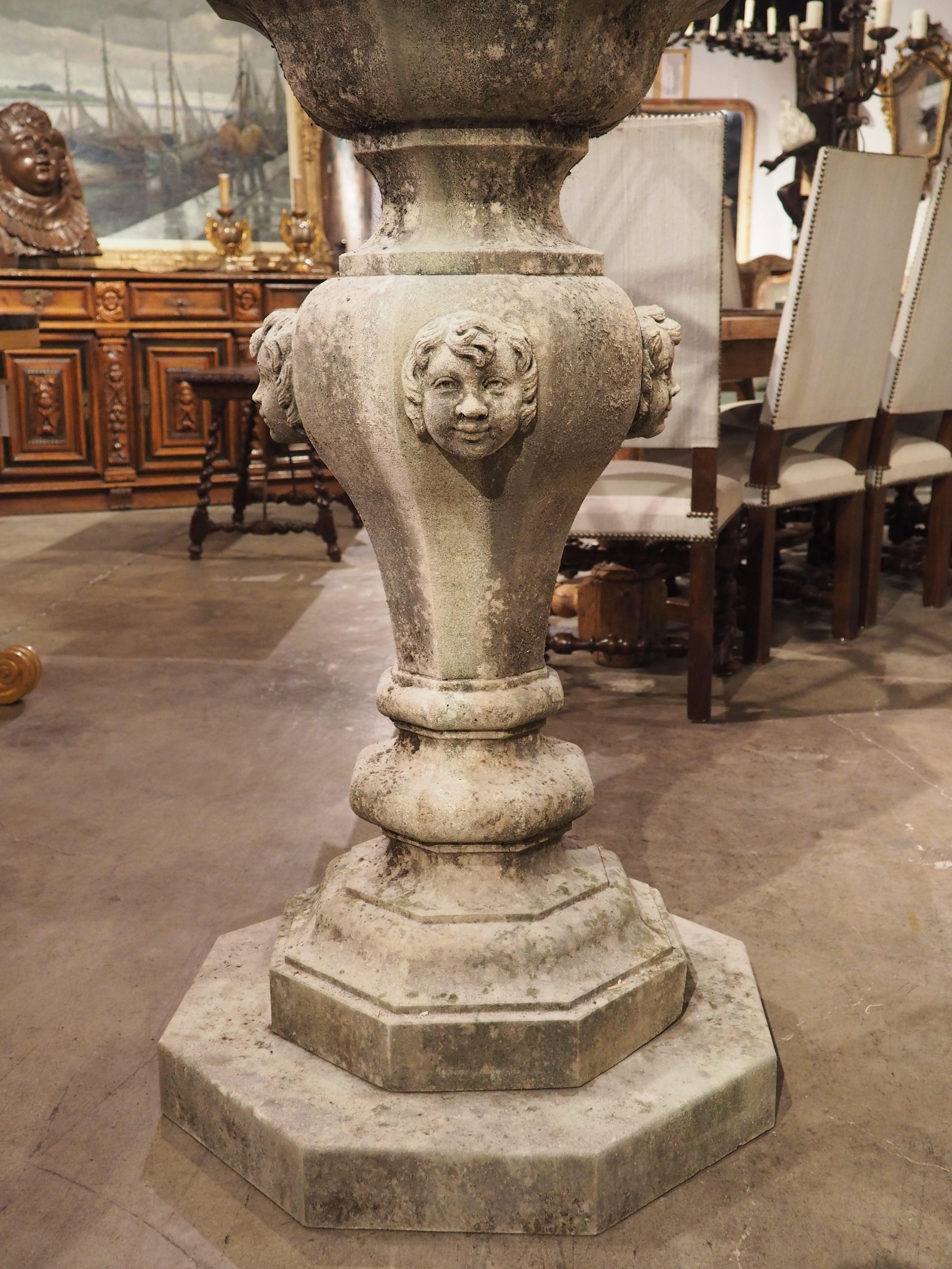 Italian Limestone Armillary Sundial with Putti Mascarons and Octagonal Step In Good Condition In Dallas, TX
