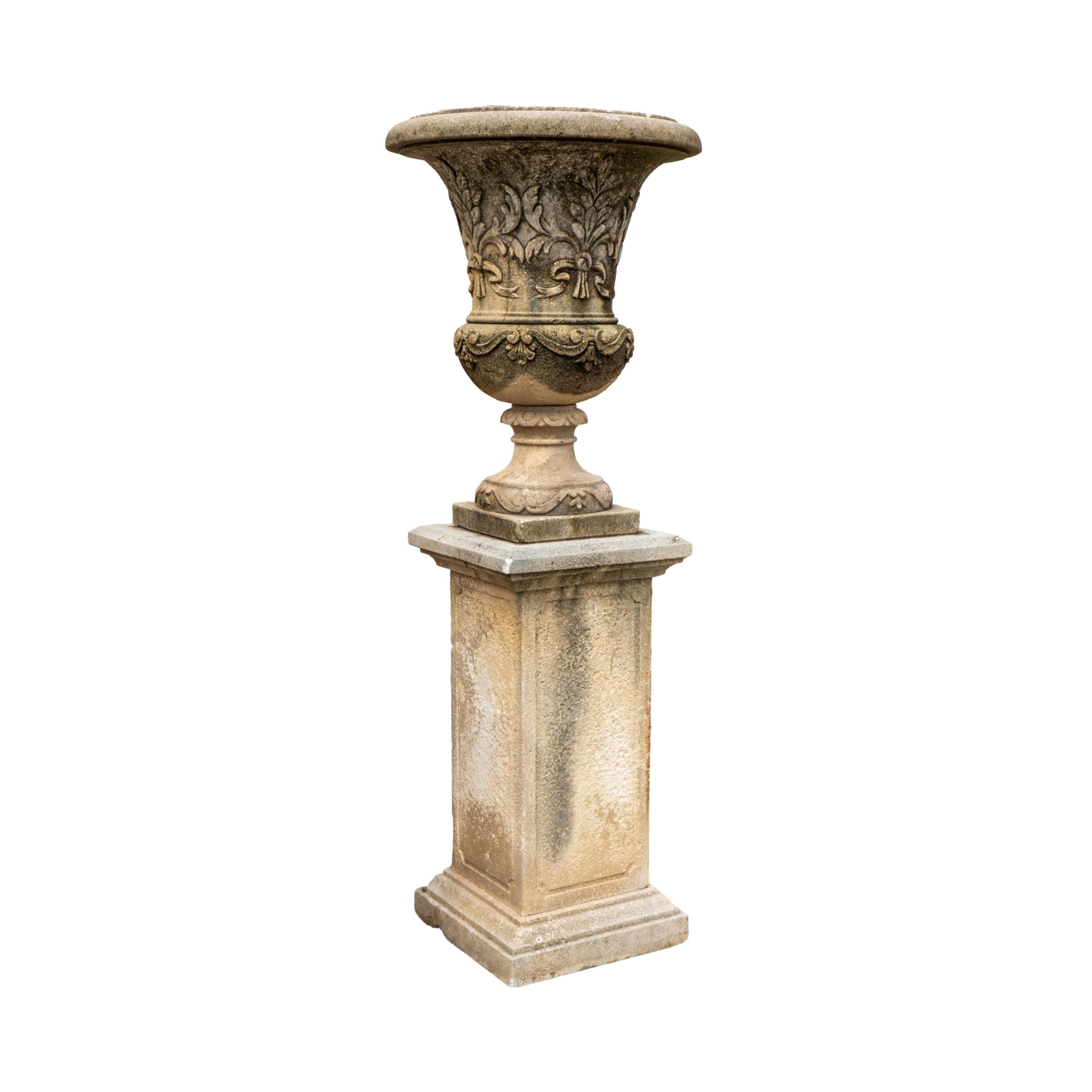 Late 19th Century Italian Limestone Planter with Base