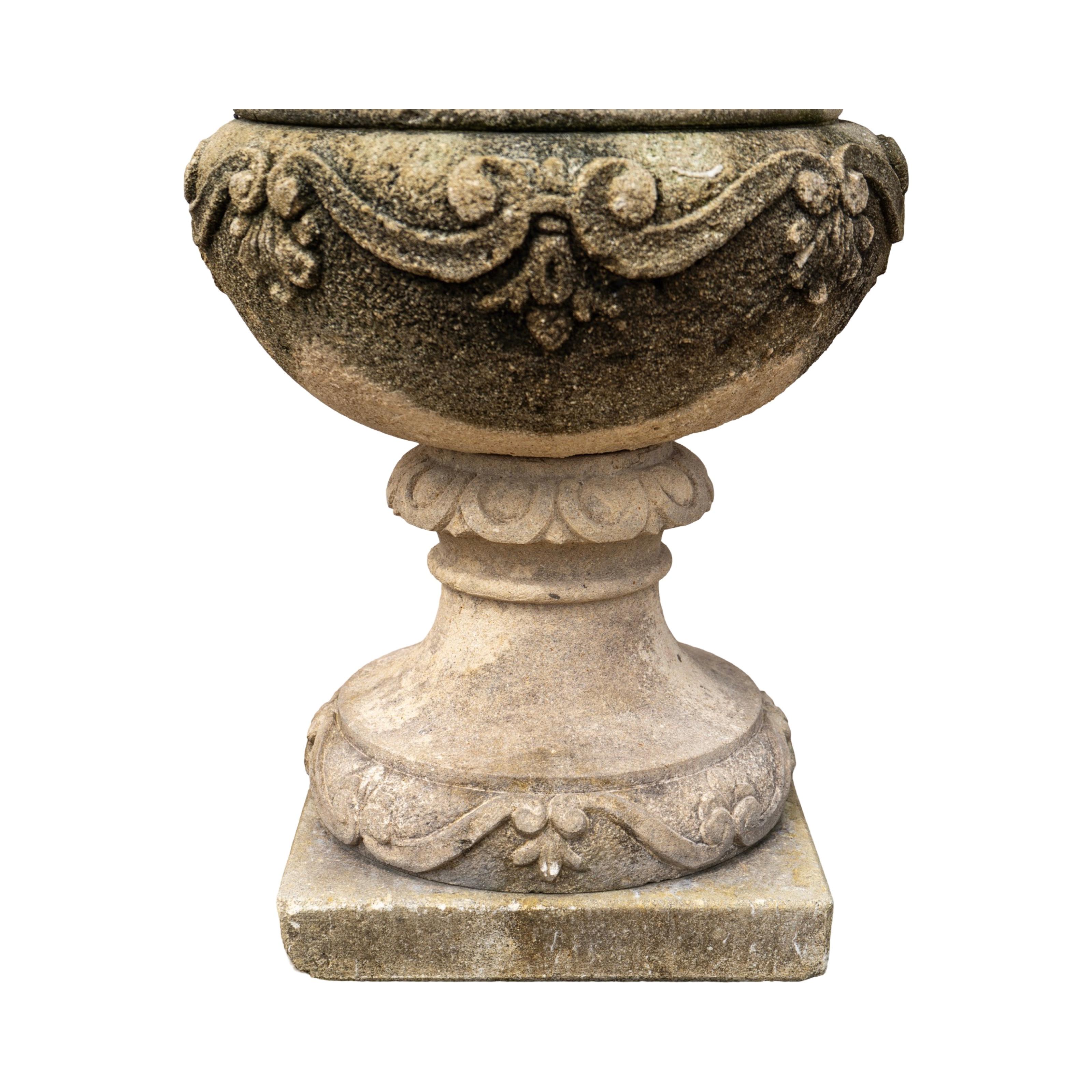 Italian Limestone Planter with Base 2