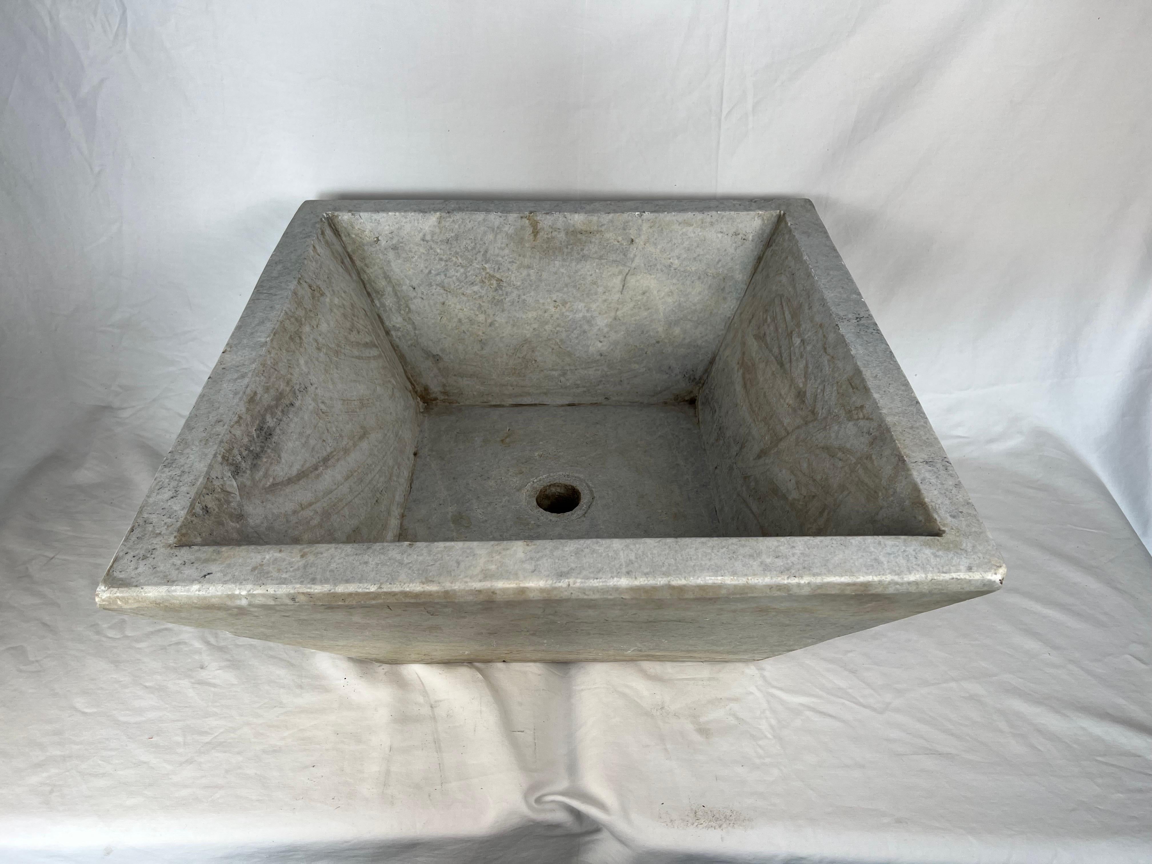 Classical Roman Italian Limestone Square Shaped Sink For Sale