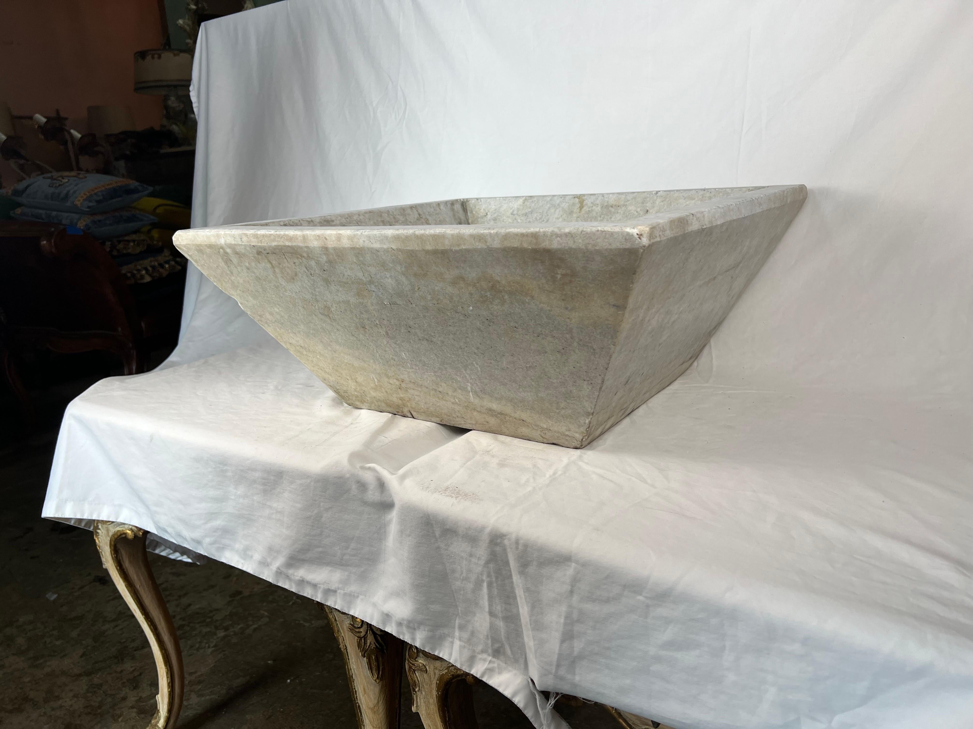 Carved Italian Limestone Square Shaped Sink For Sale