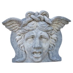 Italian Limestone Water Fountain Carving of Gorgon Medusa