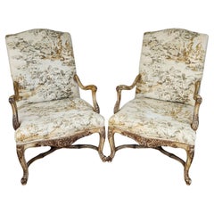 Italian Linen Armchairs Pair