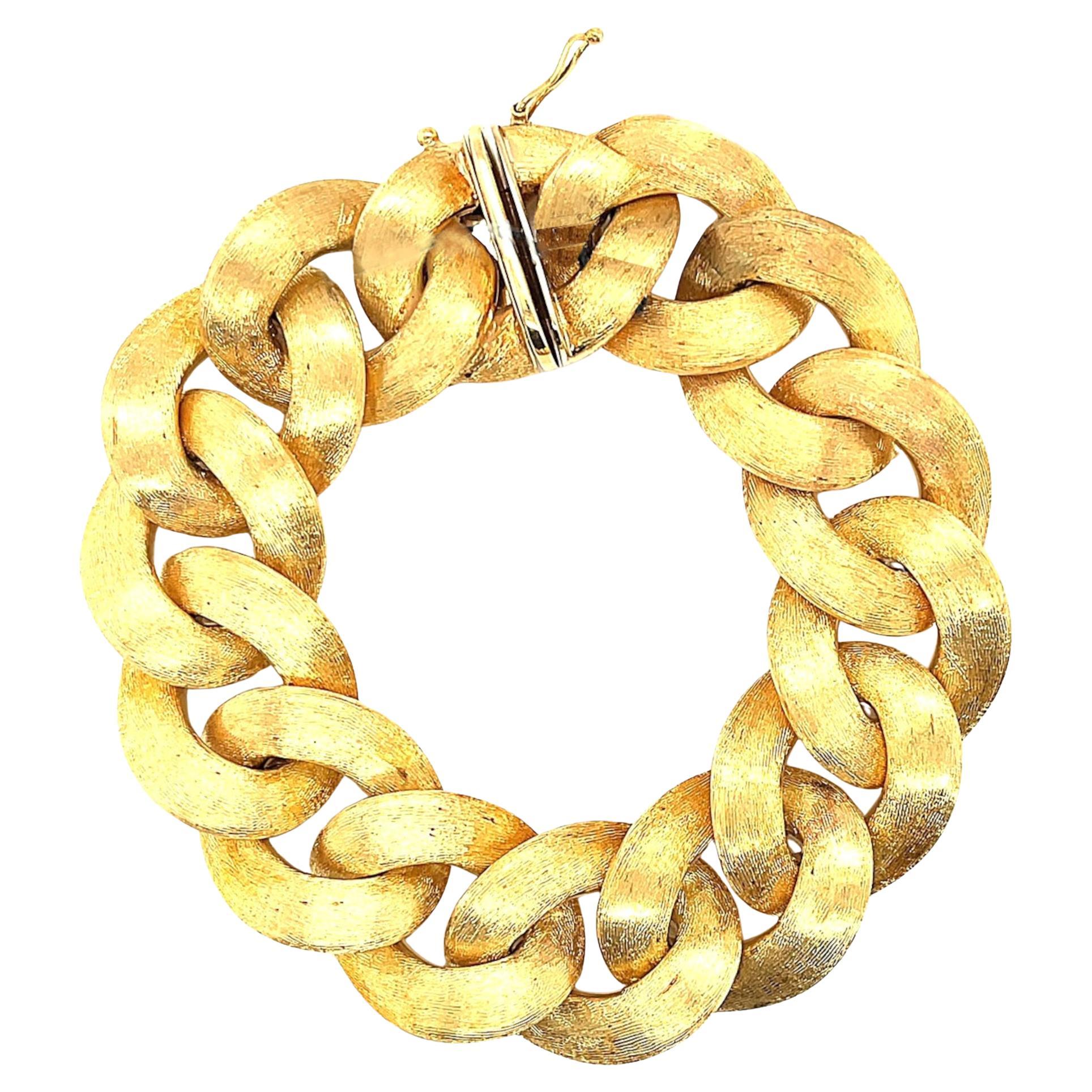 Pulsera de eslabones italiana de oro amarillo de 18 quilates con acabado cepillado florentino