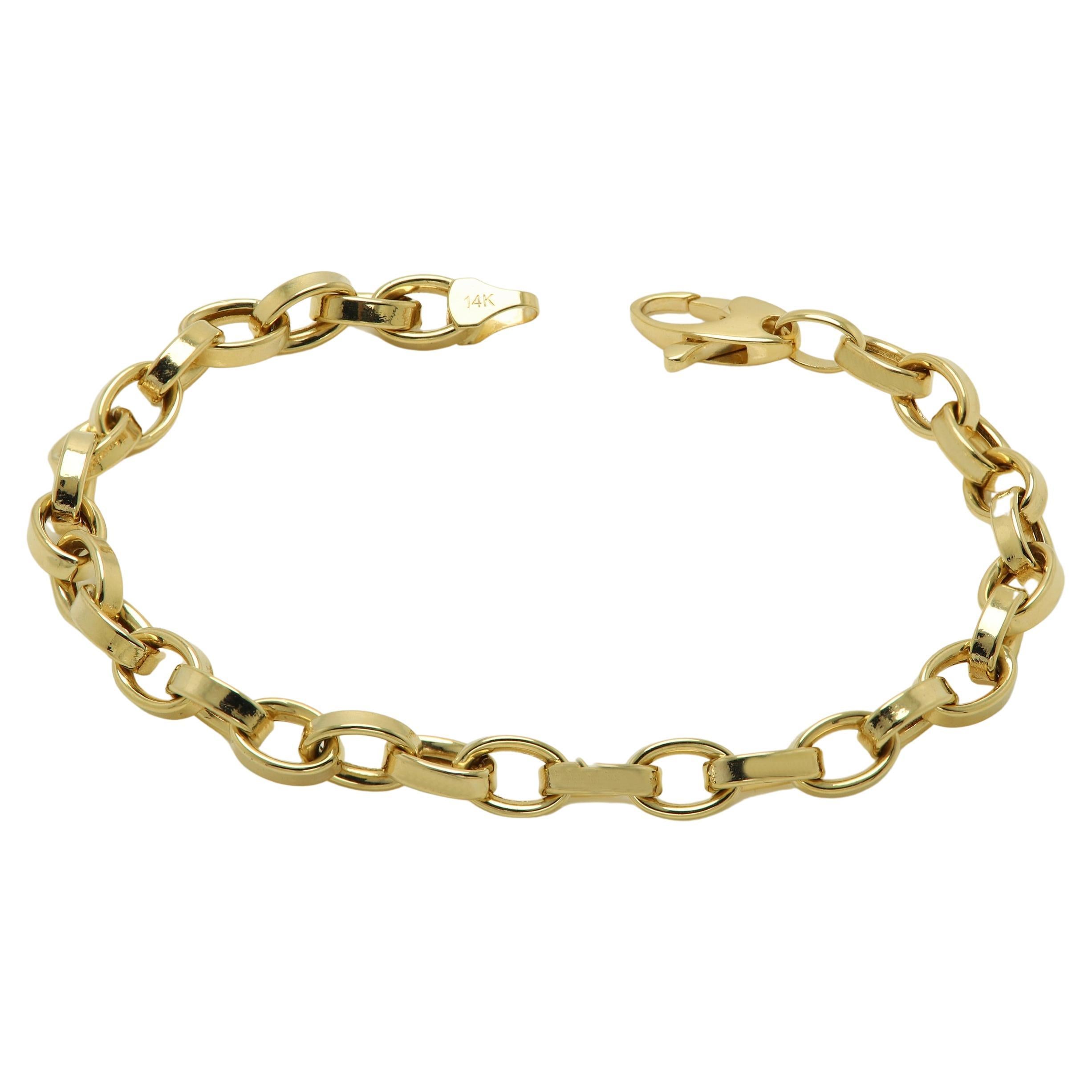 Italian Link Chain Bracelet 14 Karat  Gold Trendy Link Bracelet For Sale