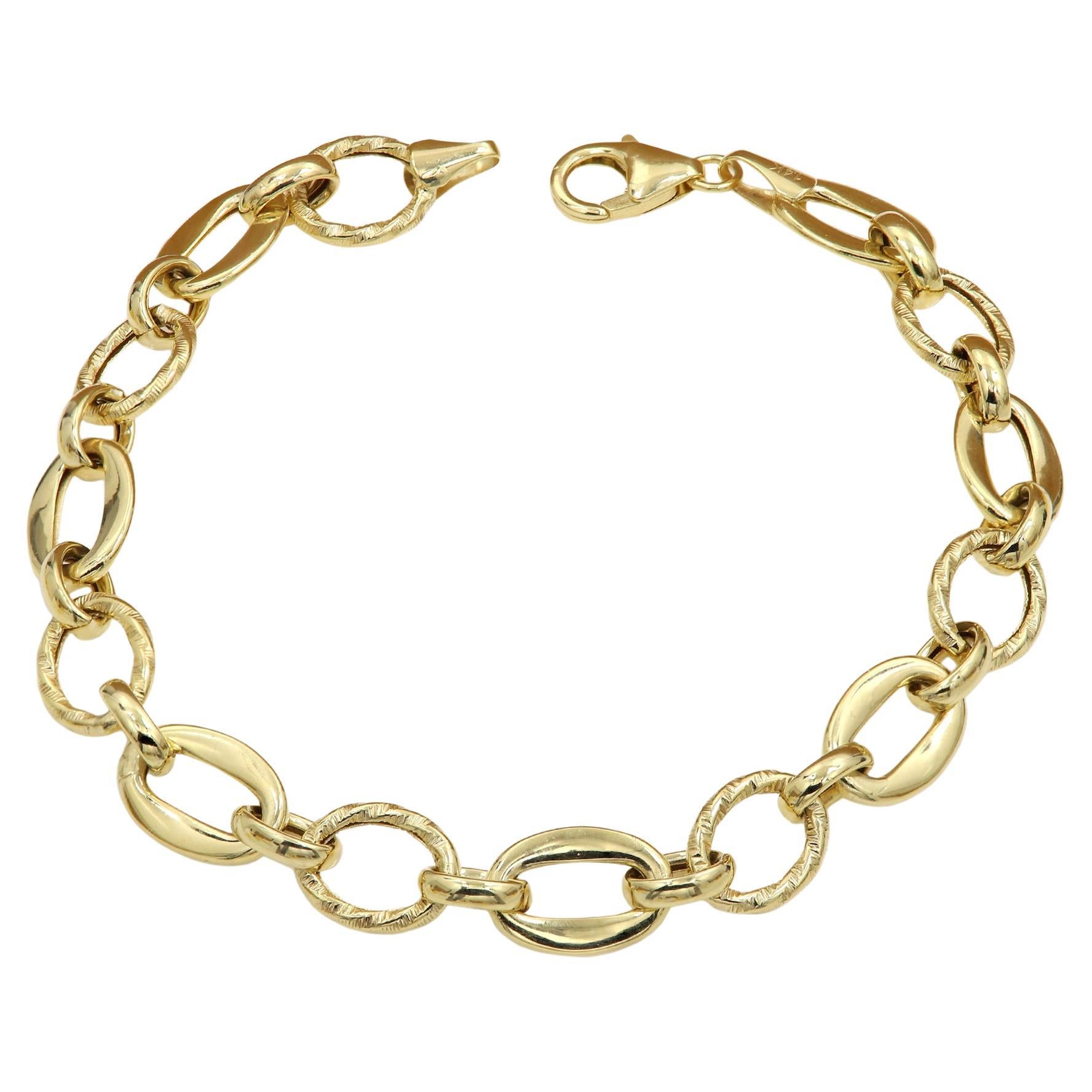 Italian Link Chain Bracelet 14 Karat  Gold Trendy Link Bracelet