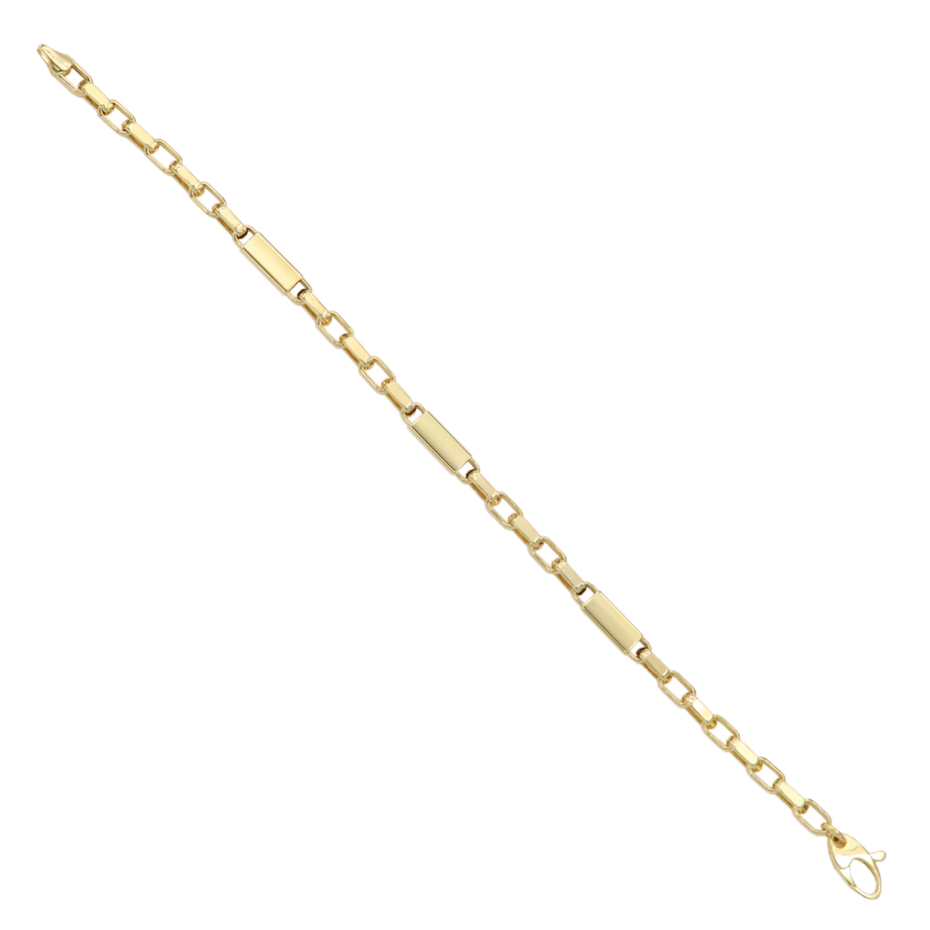 Italian Link Chain Men's Bracelet 14 Karat Yellow Gold Men Link Bracelet For Sale 3