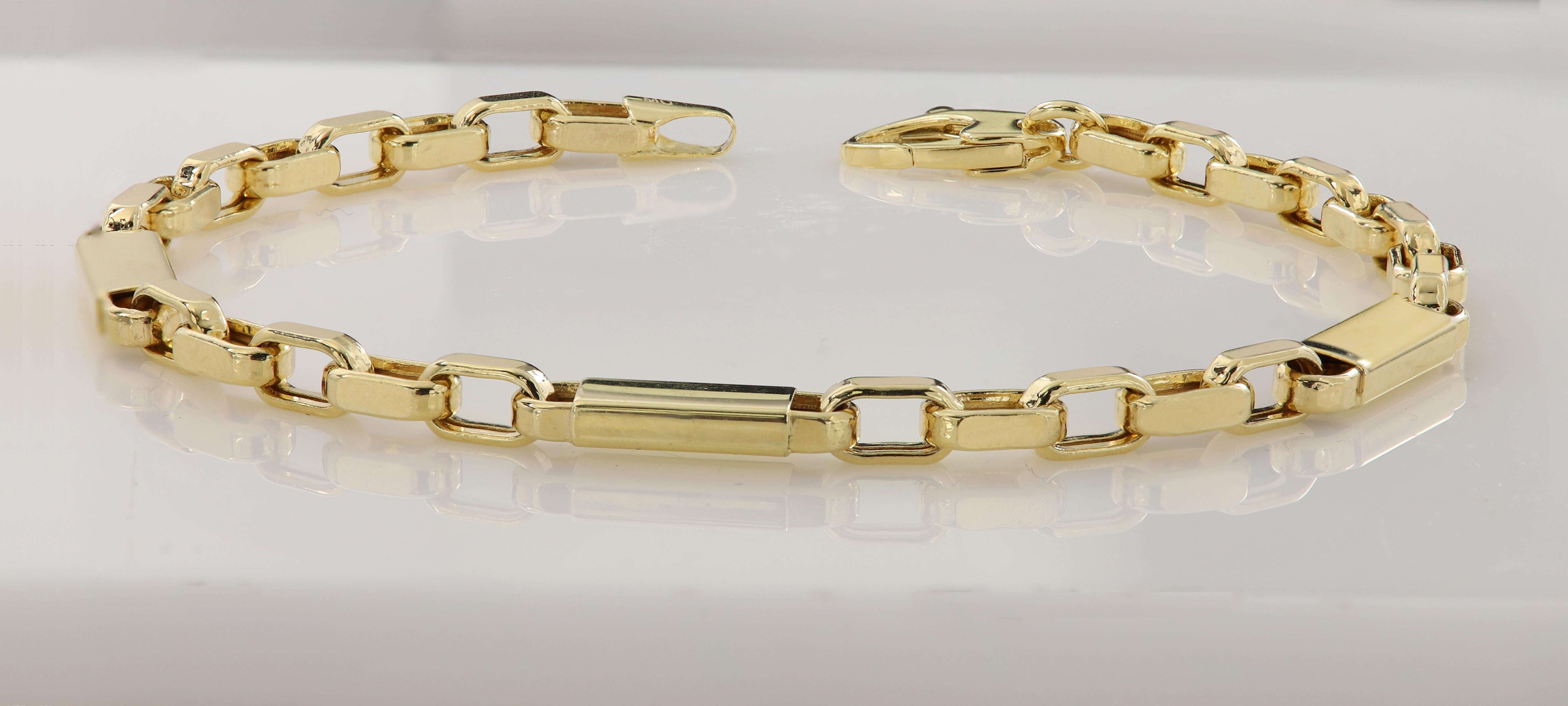 Italian Link Chain Men's Bracelet 14 Karat Yellow Gold Men Link Bracelet For Sale 1