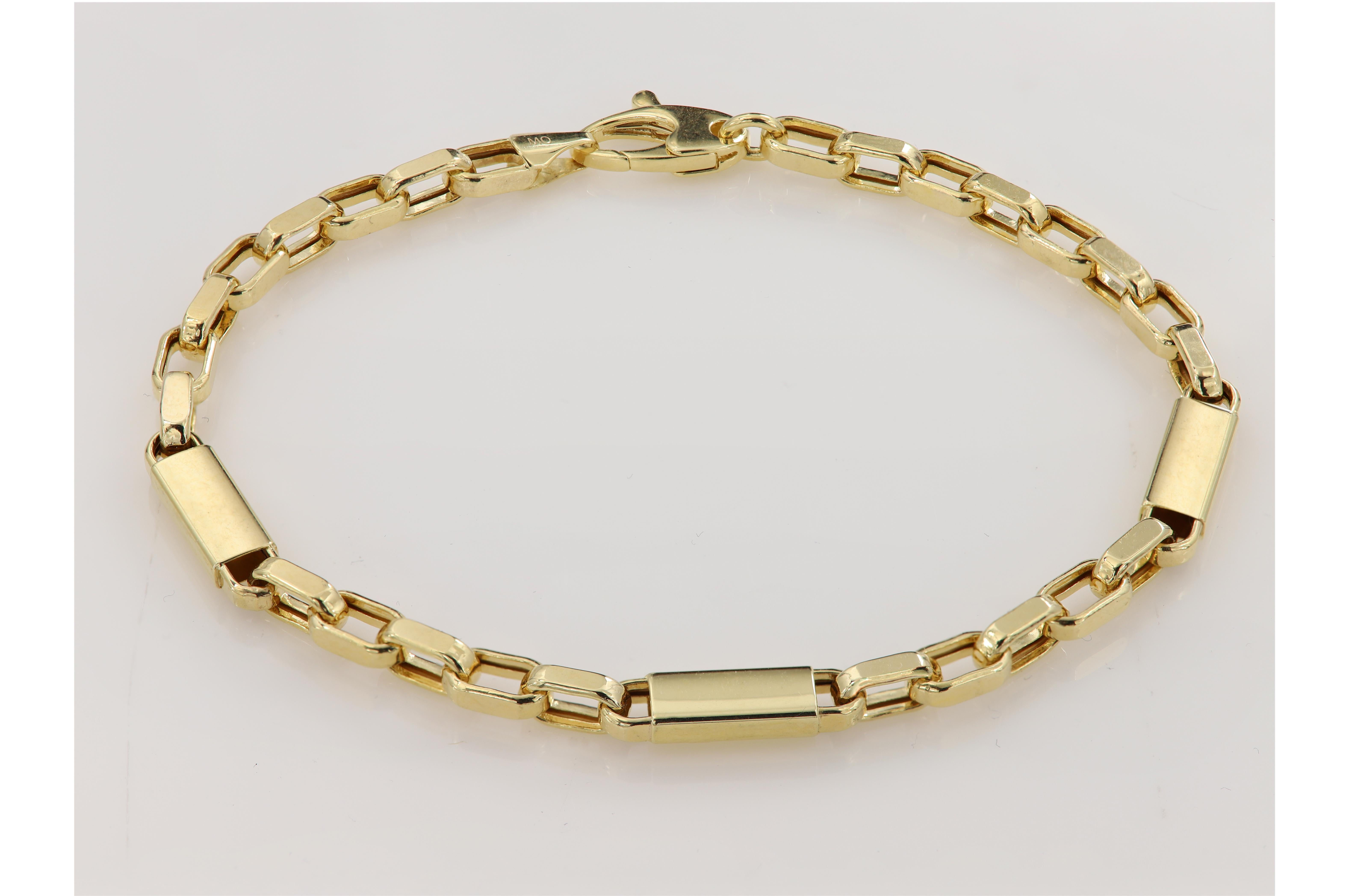 Italian Link Chain Men's Bracelet 14 Karat Yellow Gold Men Link Bracelet For Sale 2