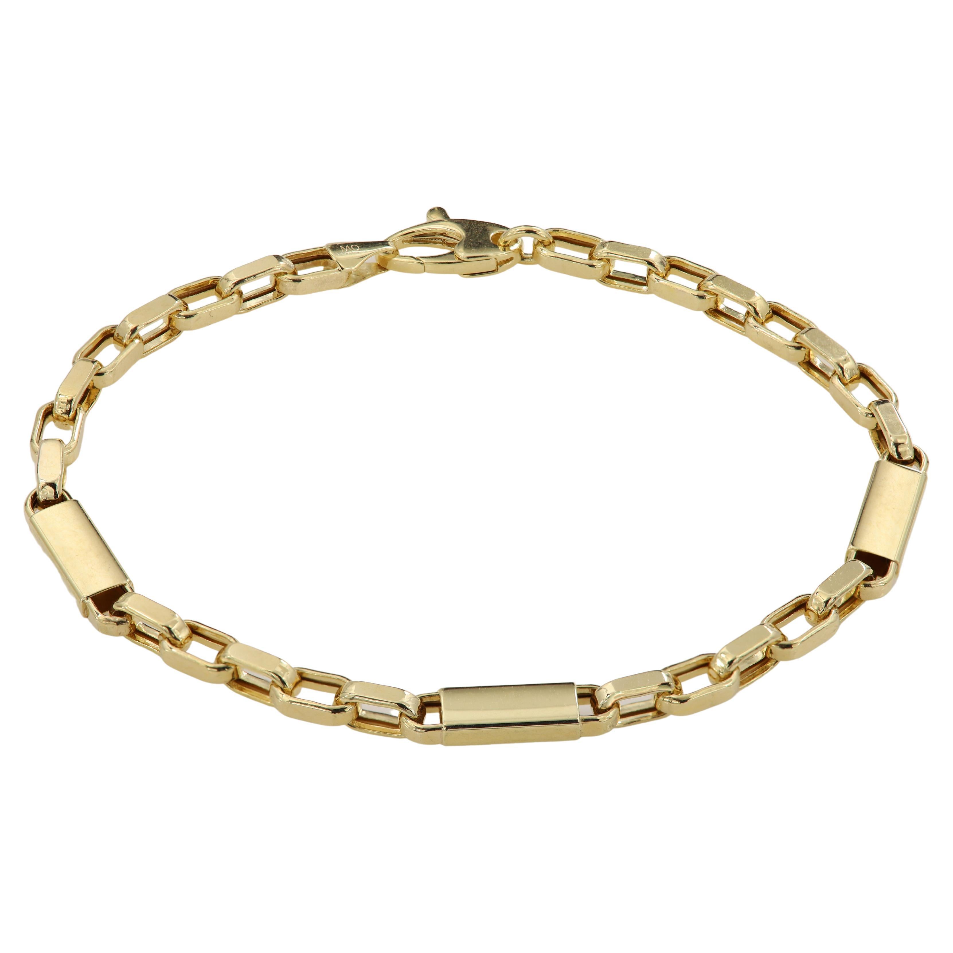 Italian Link Chain Men's Bracelet 14 Karat Yellow Gold Men Link Bracelet