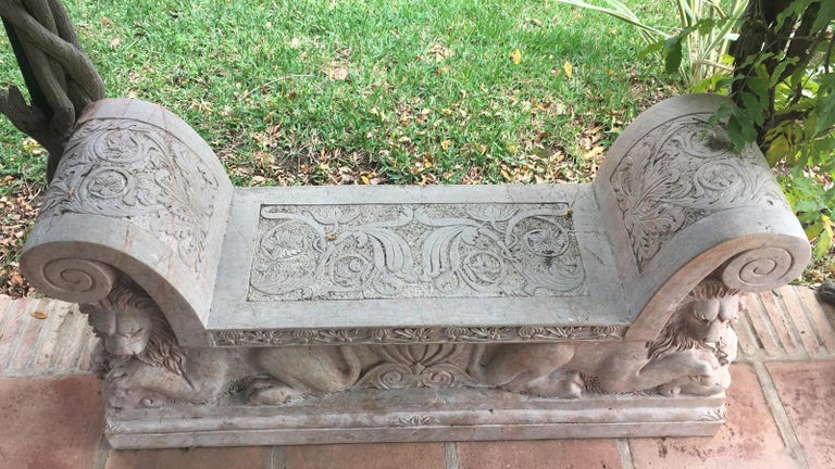 Italian Lions Hand Carved Red Verona Marble Bank For Sale at 1stdibs