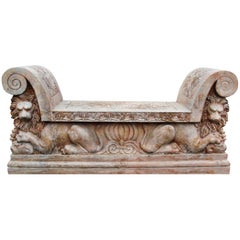 Italian Lions Hand Carved Red Verona Marble Bank