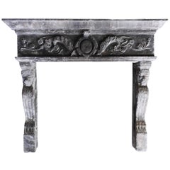 Italian Lions Renaissance Style Fireplace Hand-Carved Limestone Antique Finish