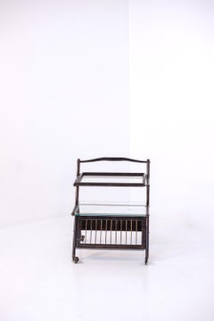 Italian Liquor Rack Attributed to Ico Parisi in Wood and Brass with Wheels