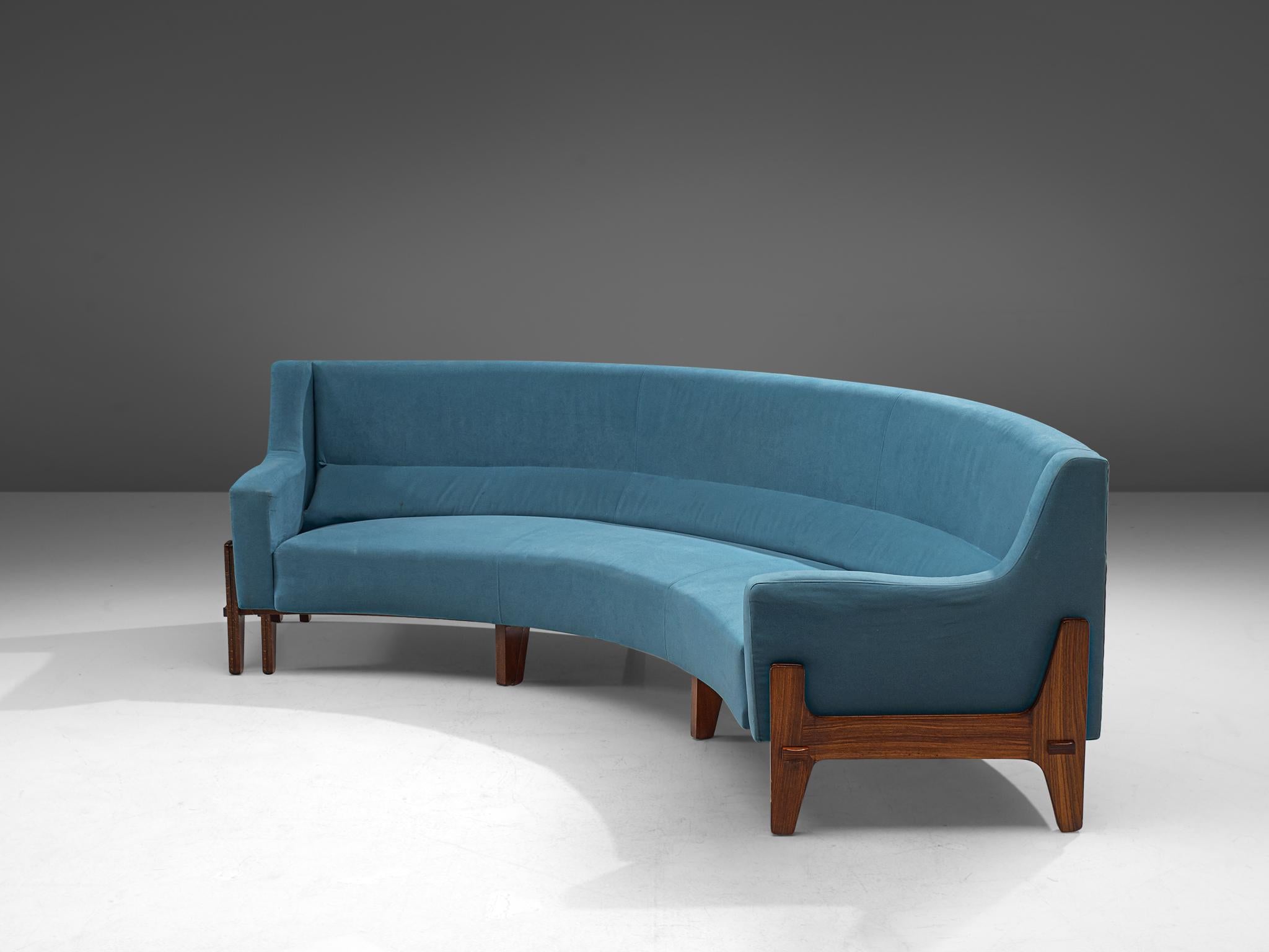 Fabric Italian Living Room Set in Rosewood and Sky Blue Upholstery