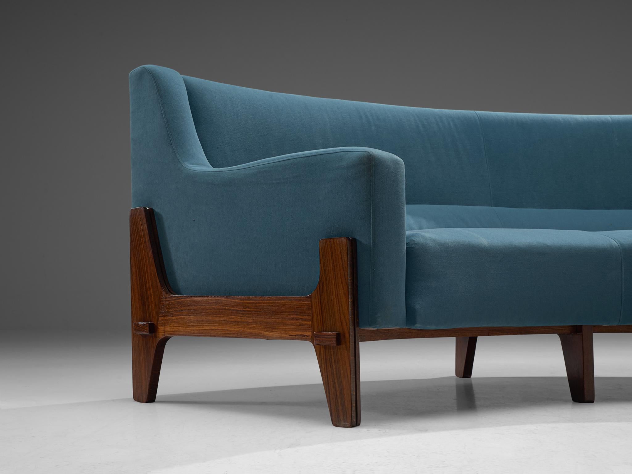 Italian Living Room Set in Rosewood and Sky Blue Upholstery 2