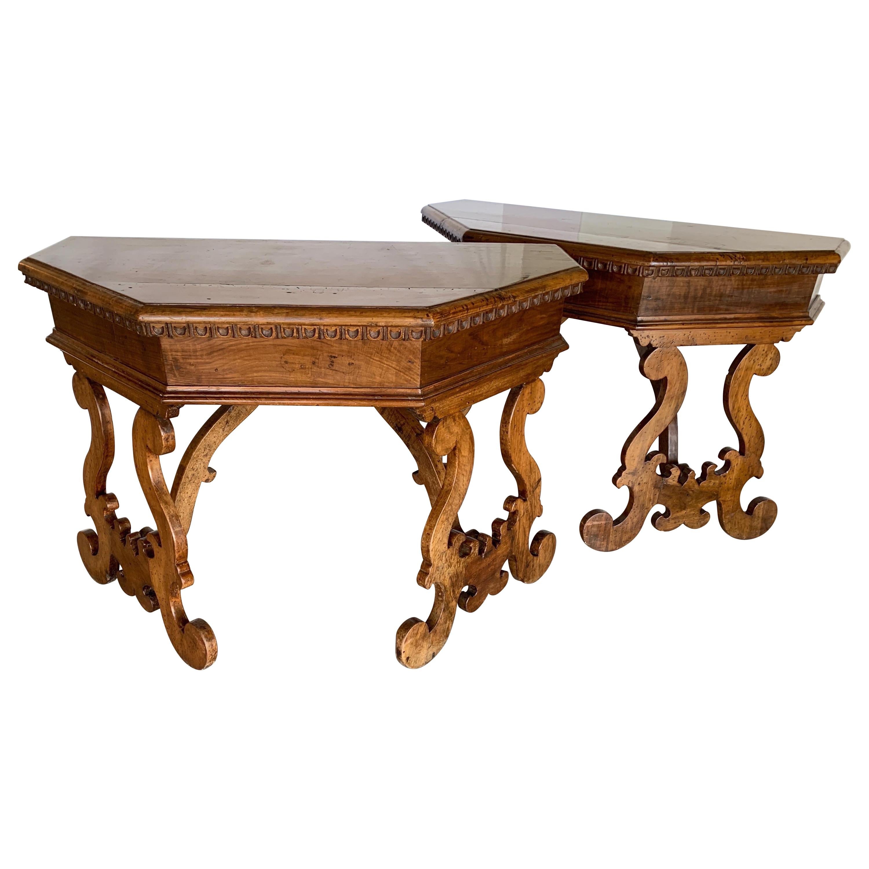 Italian Lombardi Walnut 19th Century Half Moon Tables