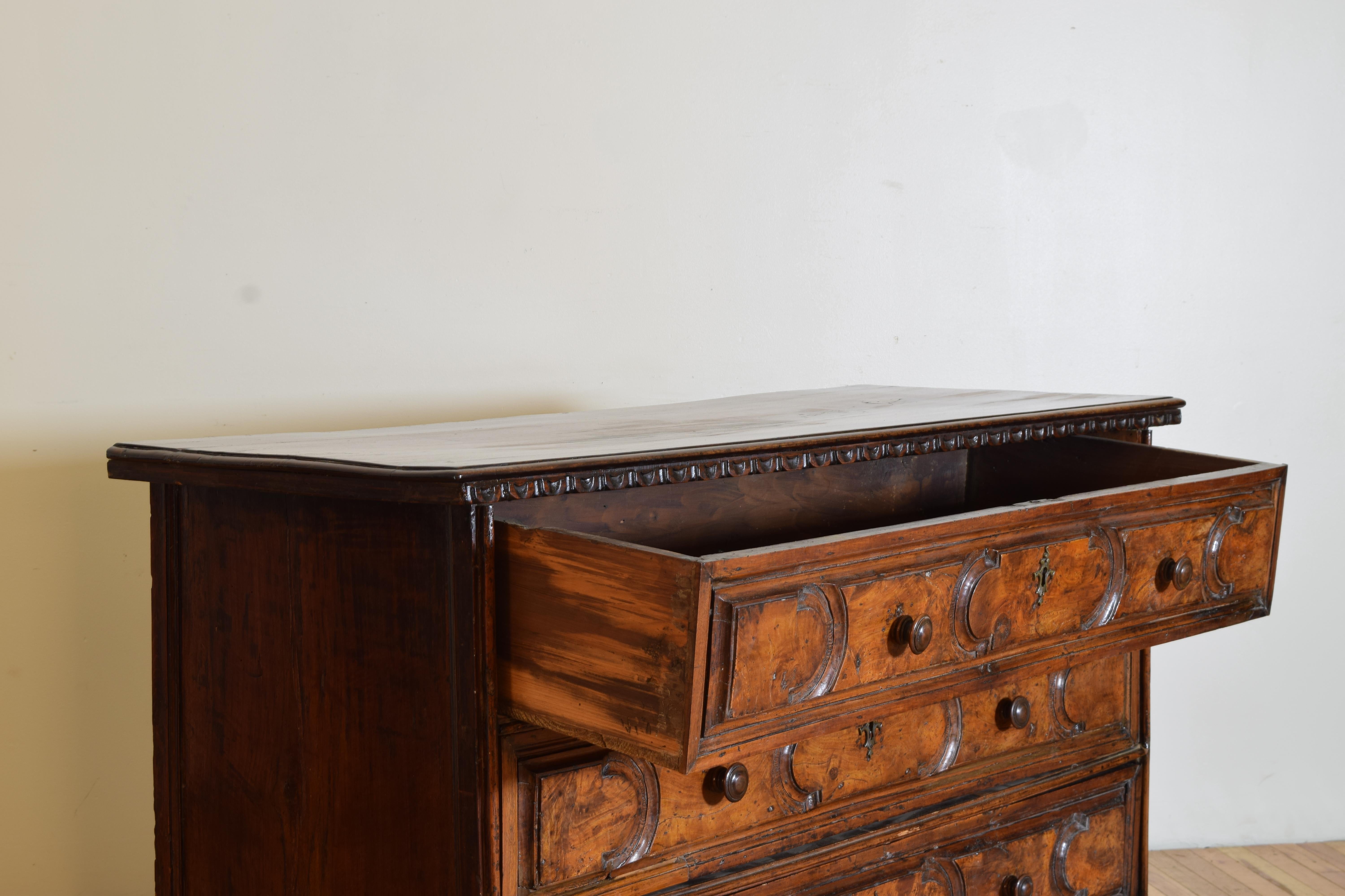 Italian, Lombardia Carved Walnut 3- Drawer Commode, Early 18th C In Good Condition For Sale In Atlanta, GA