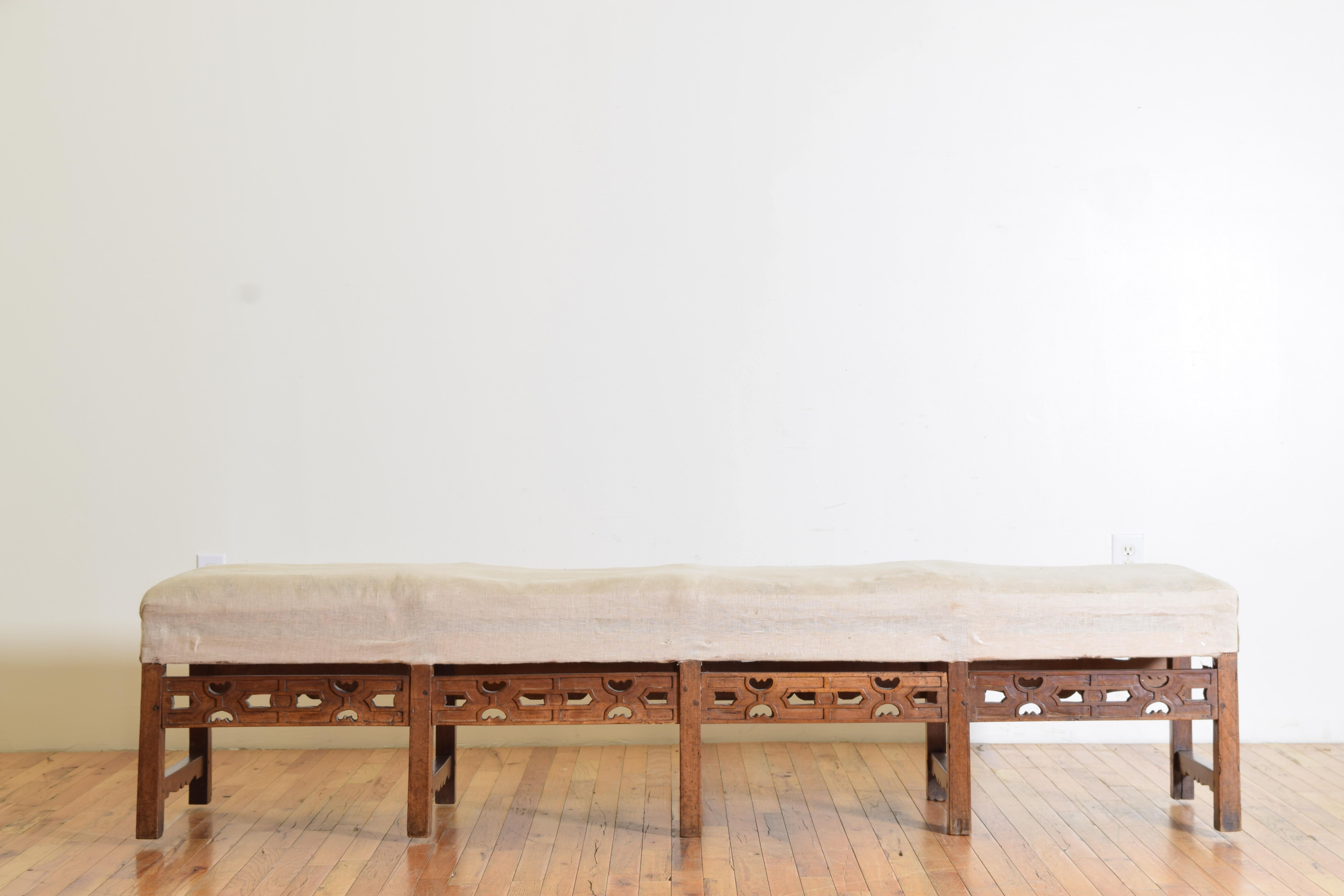 Hand-Carved Italian, Lombardia, Baroque Period Carved Walnut Bench, Early 18th C.