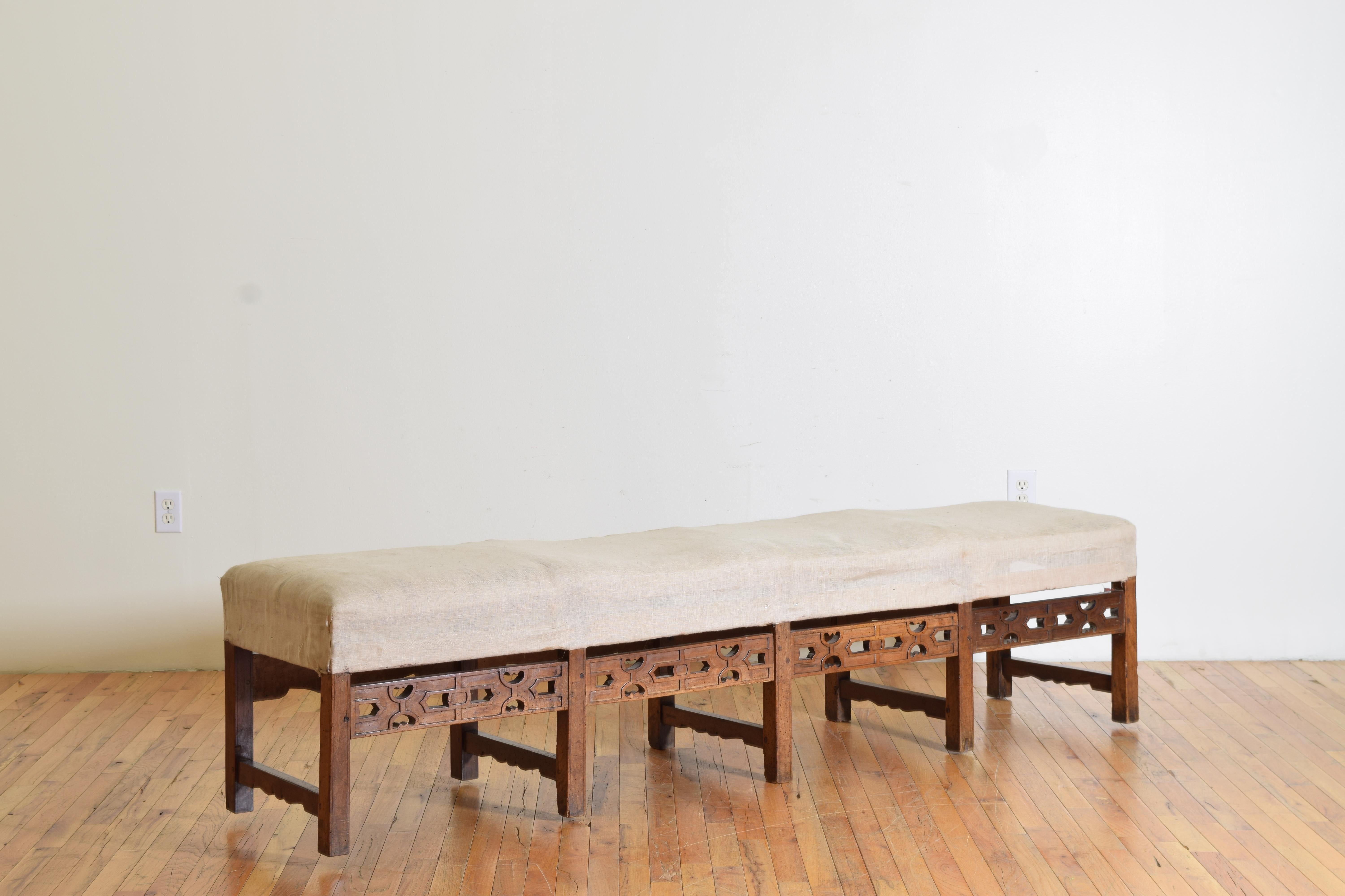 18th Century Italian, Lombardia, Baroque Period Carved Walnut Bench, Early 18th C.