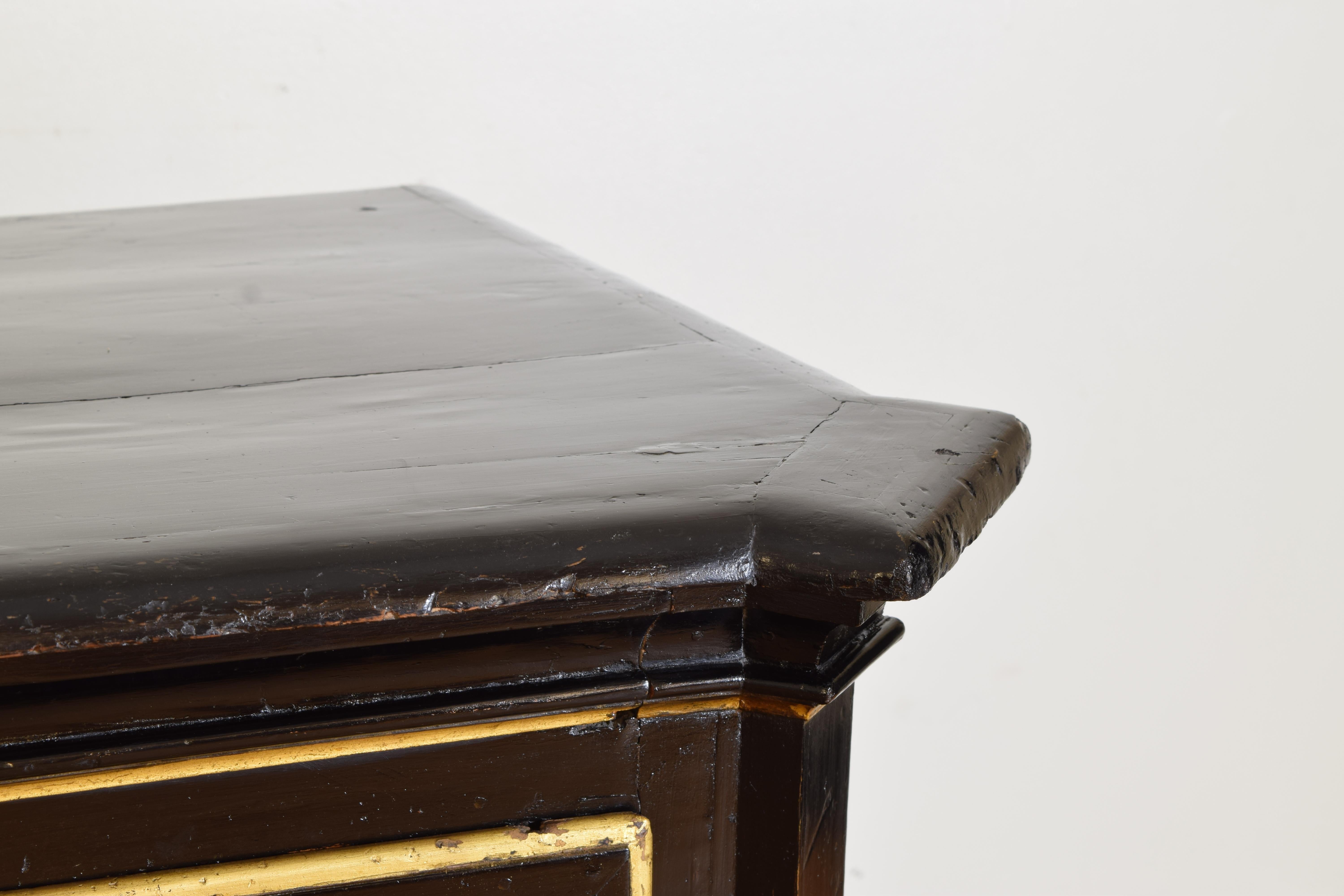 Italian, Lombardia, Charles X Period Ebonized & Gilded 3-Drawer Commode mid19thc For Sale 1